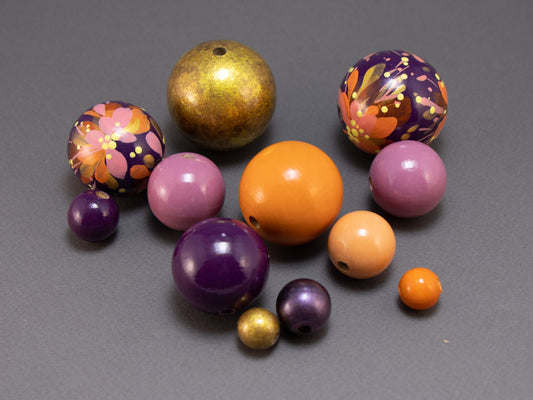 Orange and Violet Flowers Wooden Beads Set
