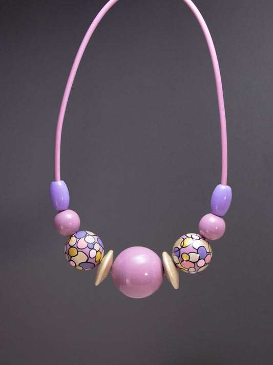 Pink Rapsody Wooden Bead Necklace