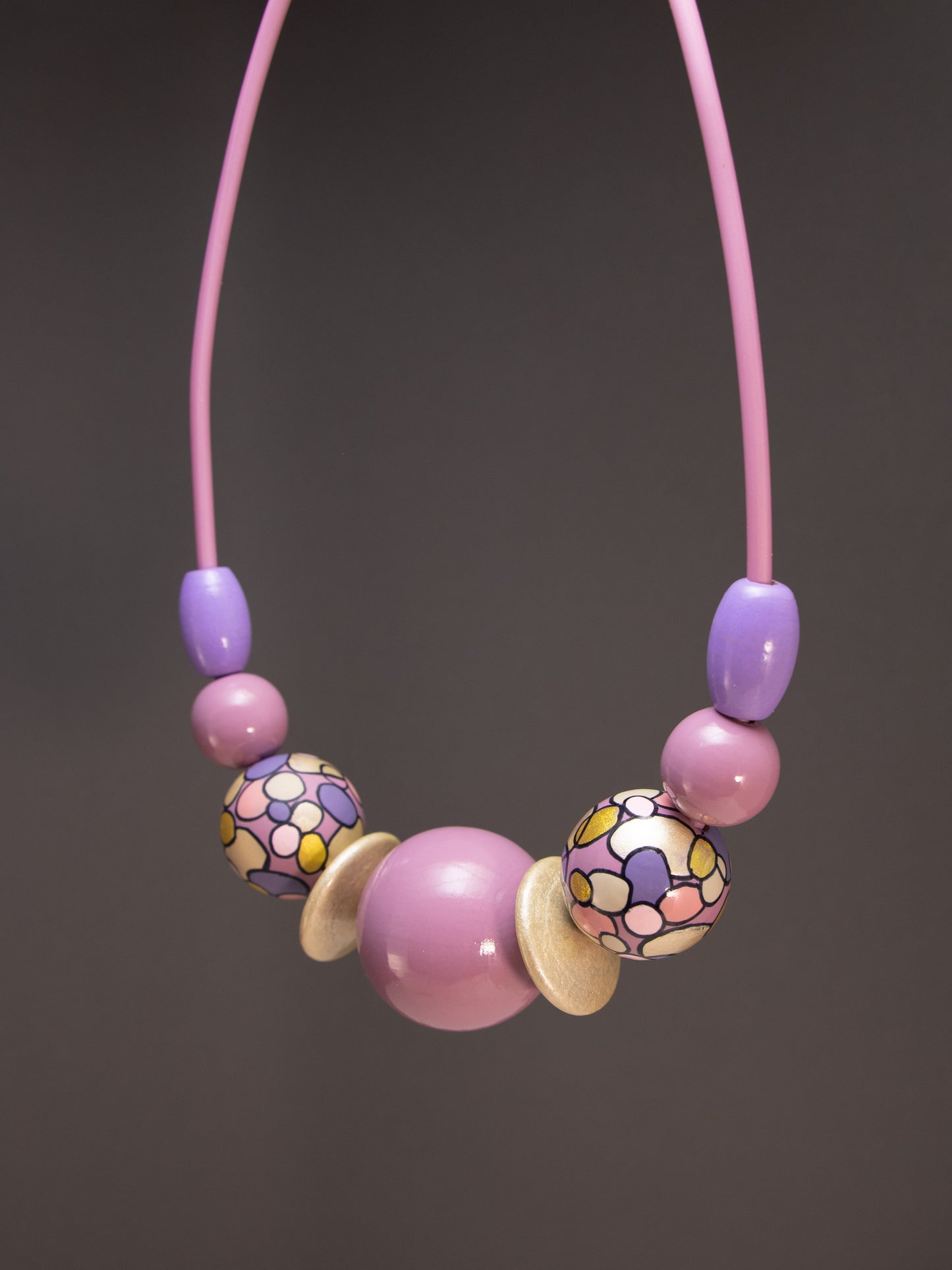 Pink Rapsody Wooden Bead Necklace