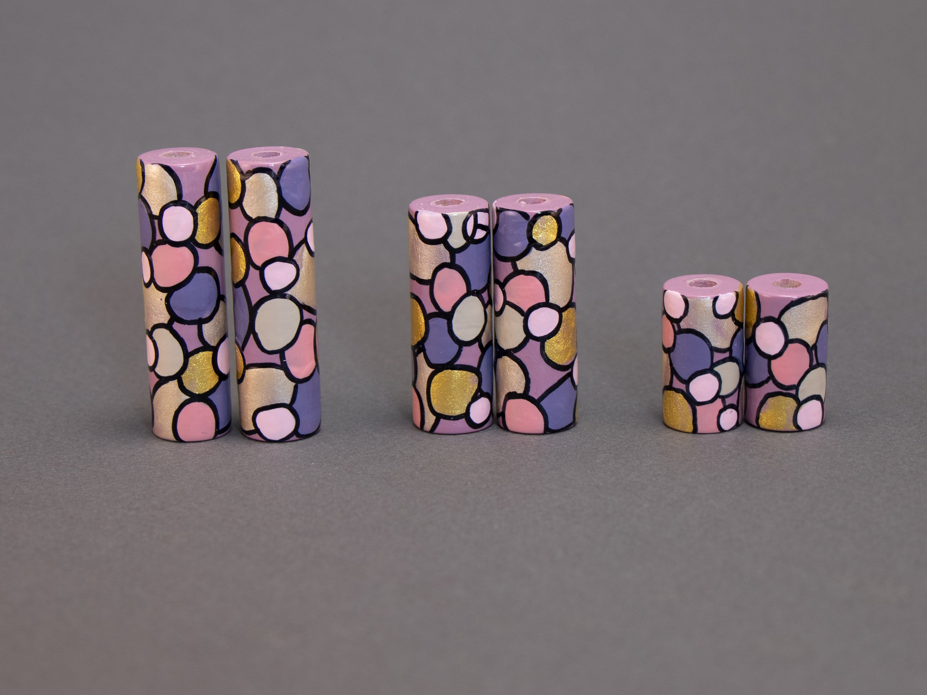 Pink Rapsody Wooden Bead in Cylinder Shape