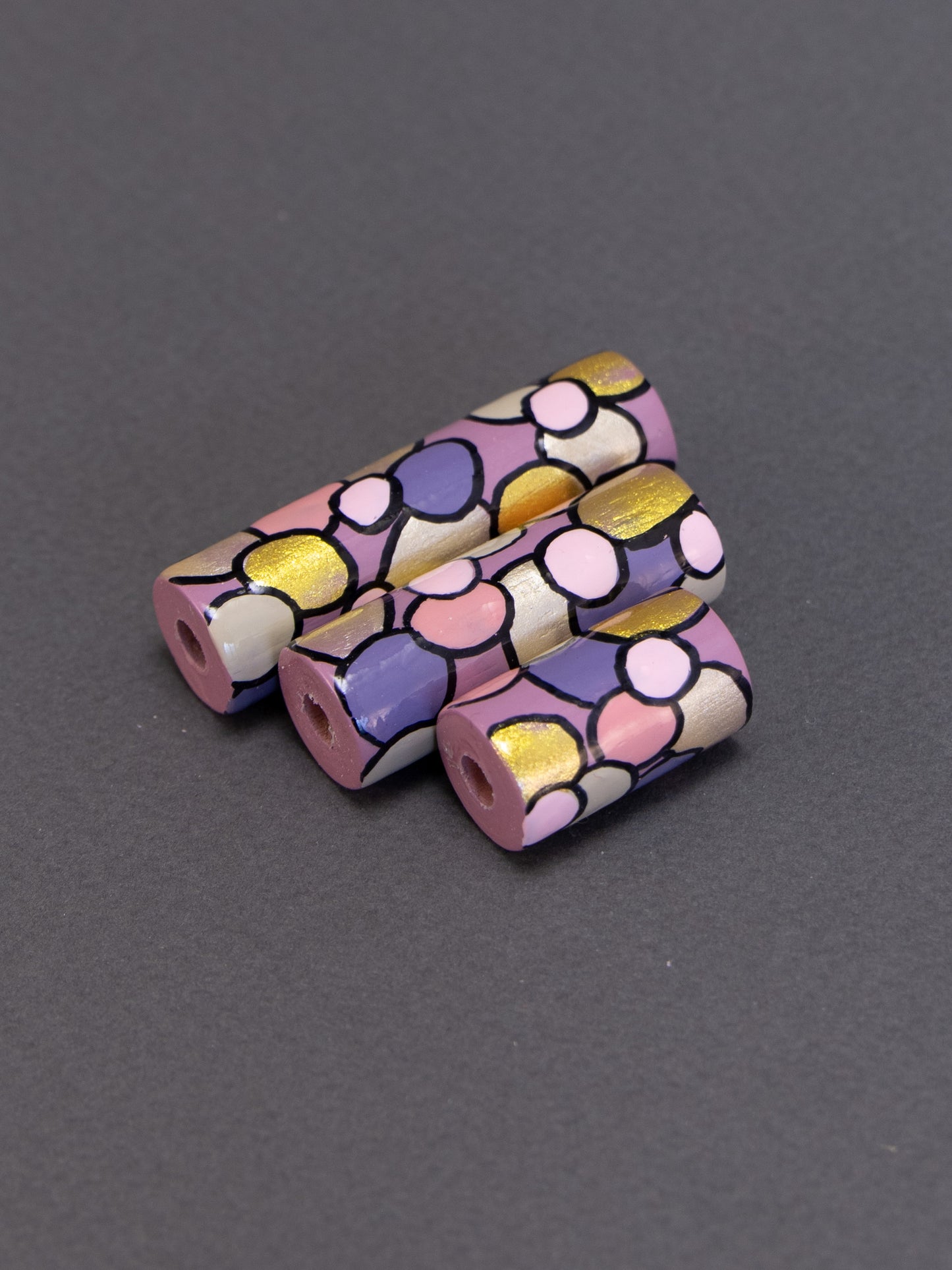 Pink Rapsody Wooden Bead in Cylinder Shape