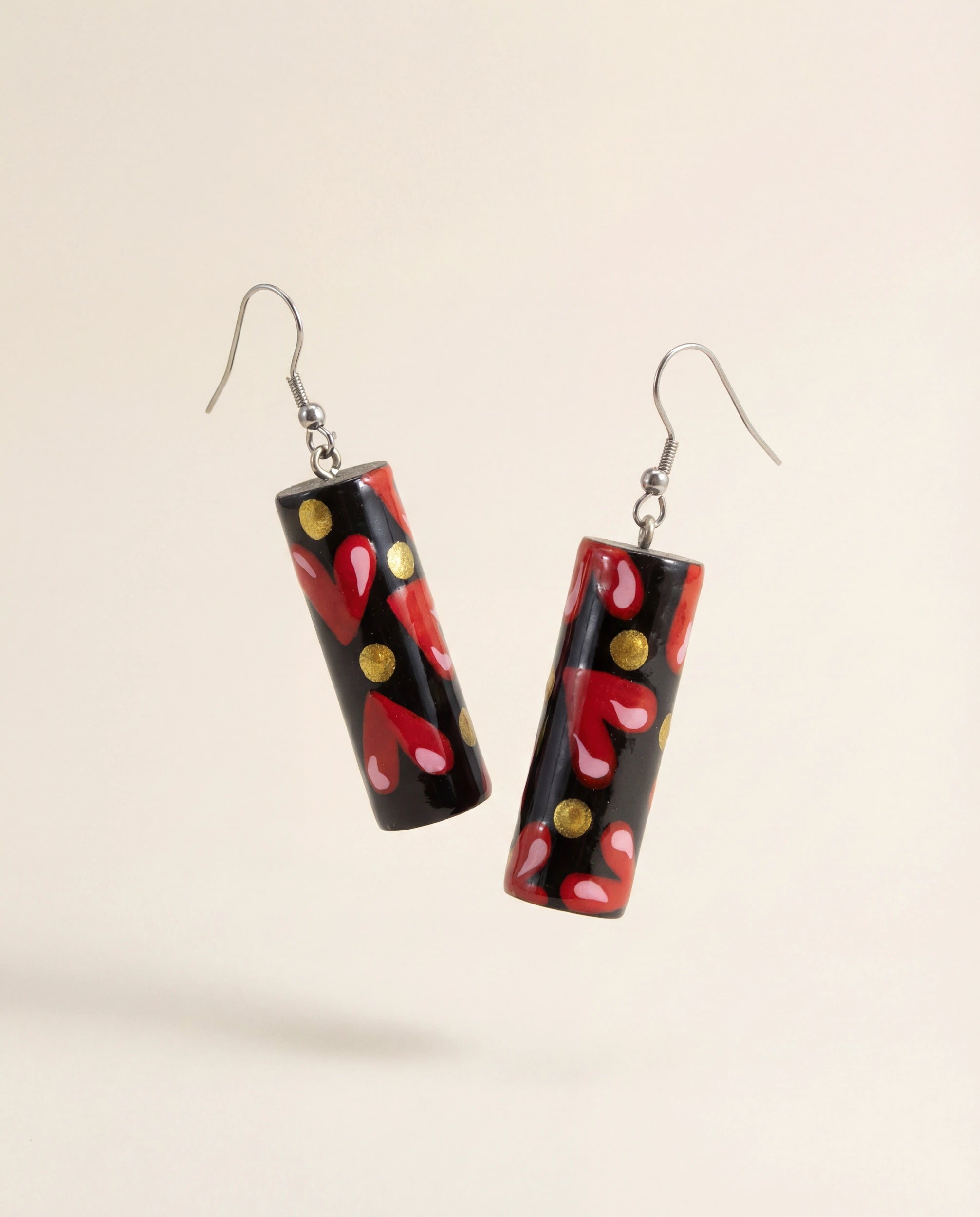 Red Hearts Wooden Earrings