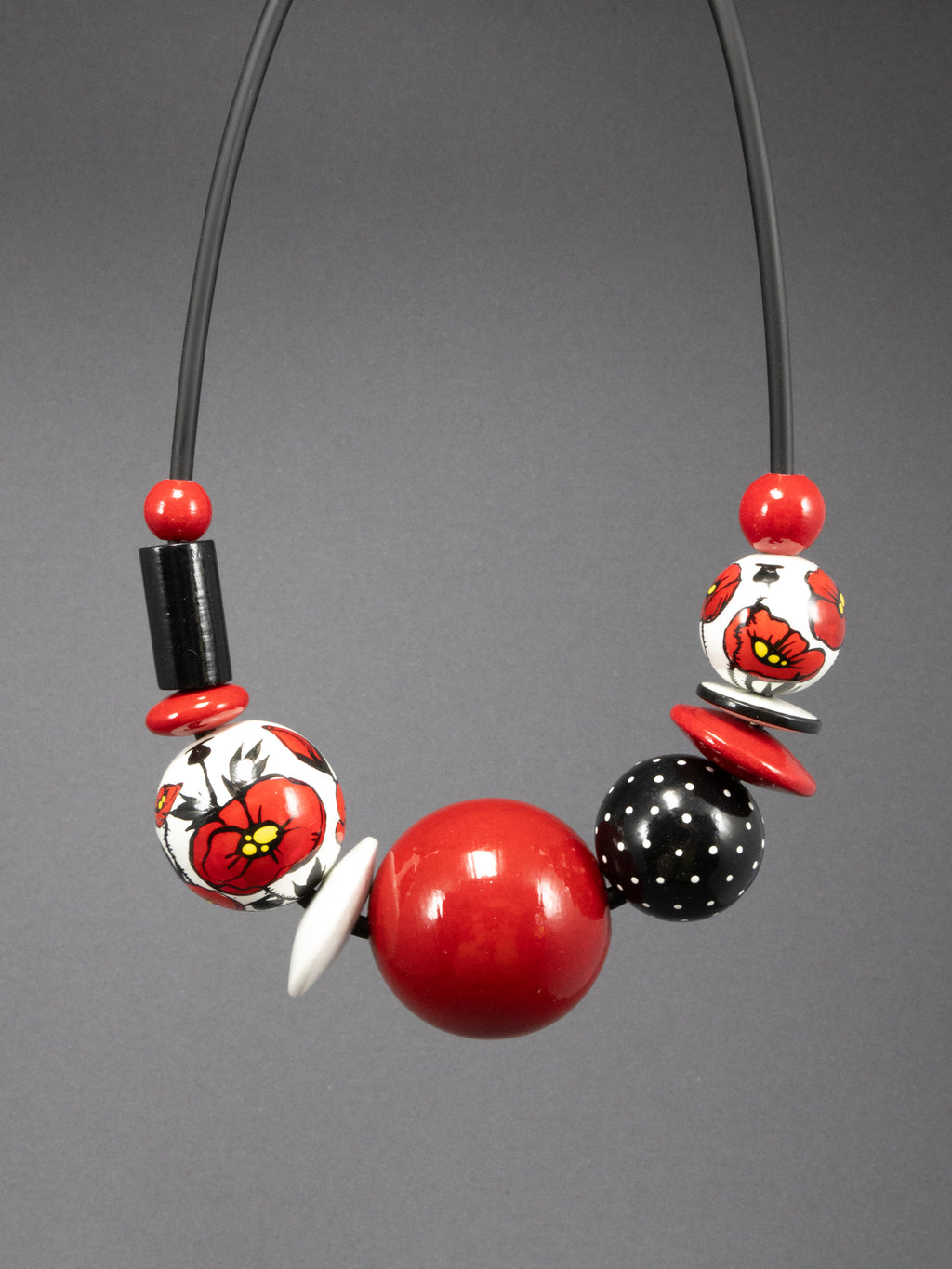 Red Poppyseed Wooden Beads Necklace 3