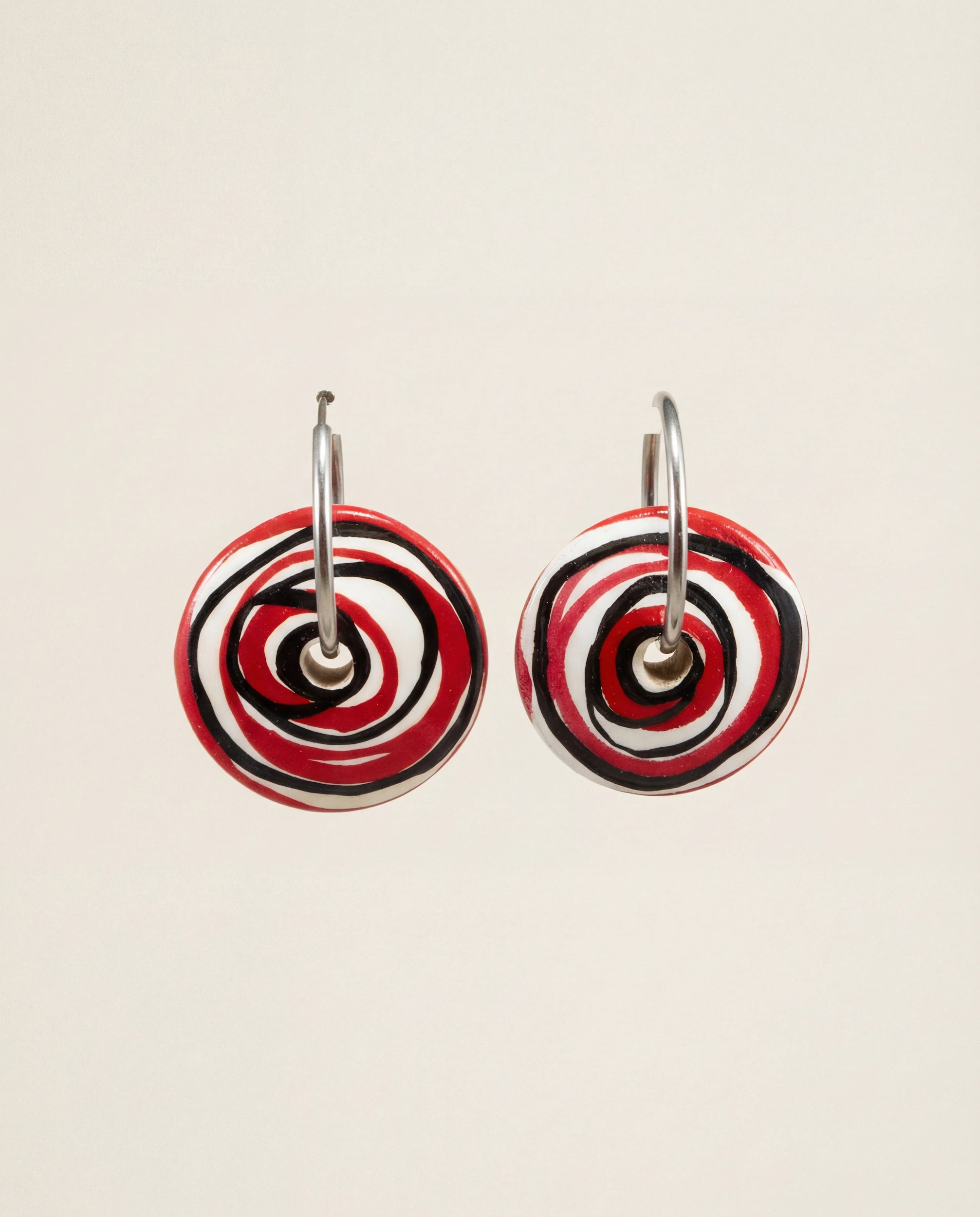 Red Spirals Wooden Earrings