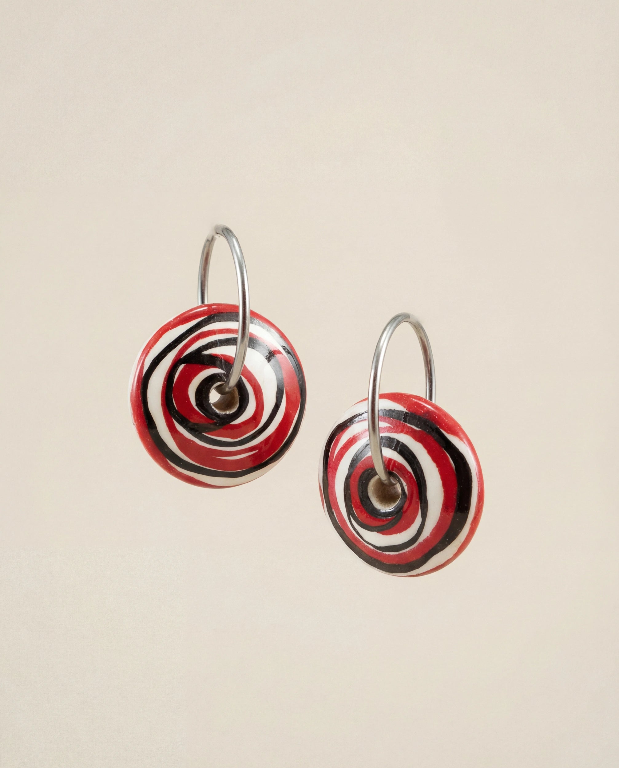 Red Spirals Wooden Earrings