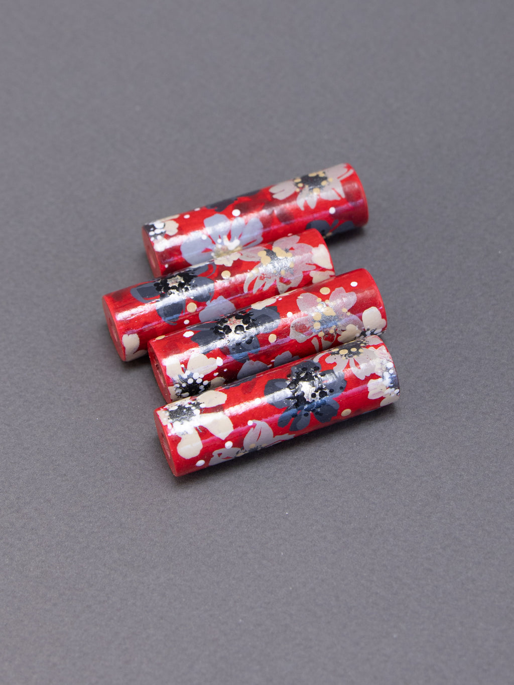 Ruby Garden Wooden Bead in Cylinder Shape