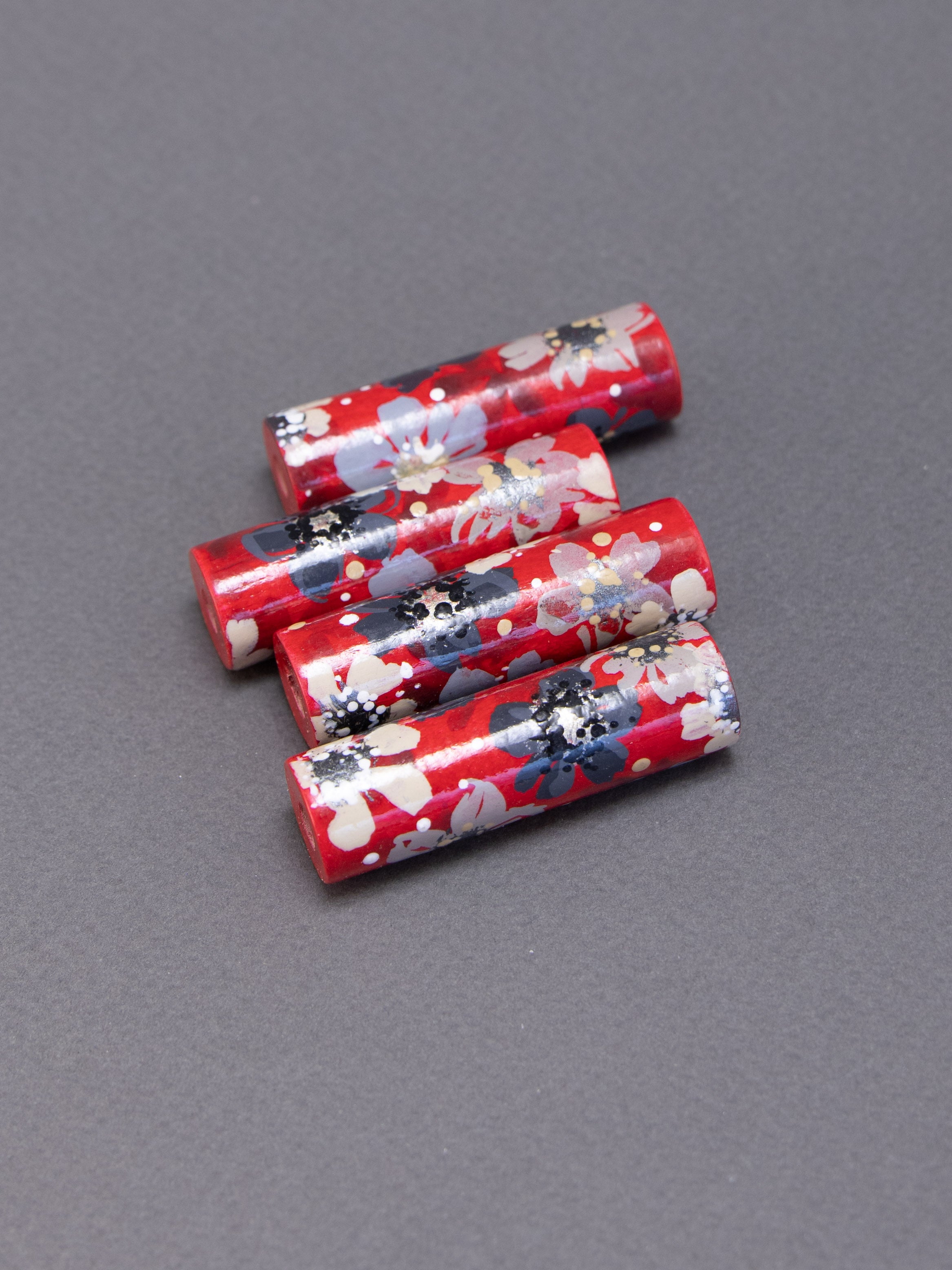 Ruby Garden Wooden Bead in Cylinder Shape