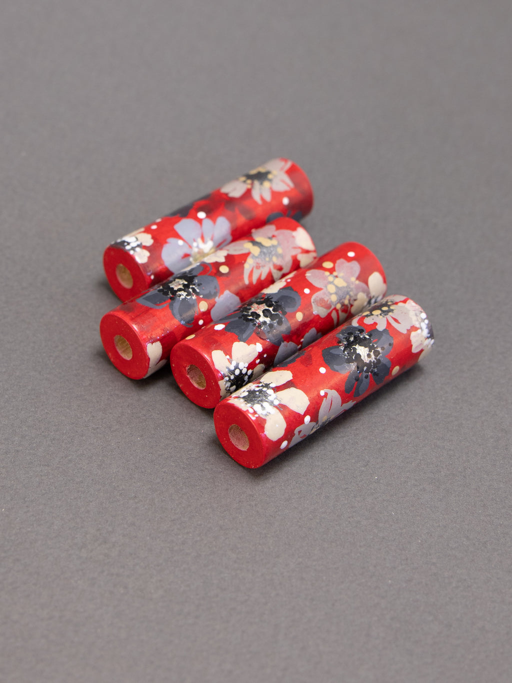 Ruby Garden Wooden Bead in Cylinder Shape