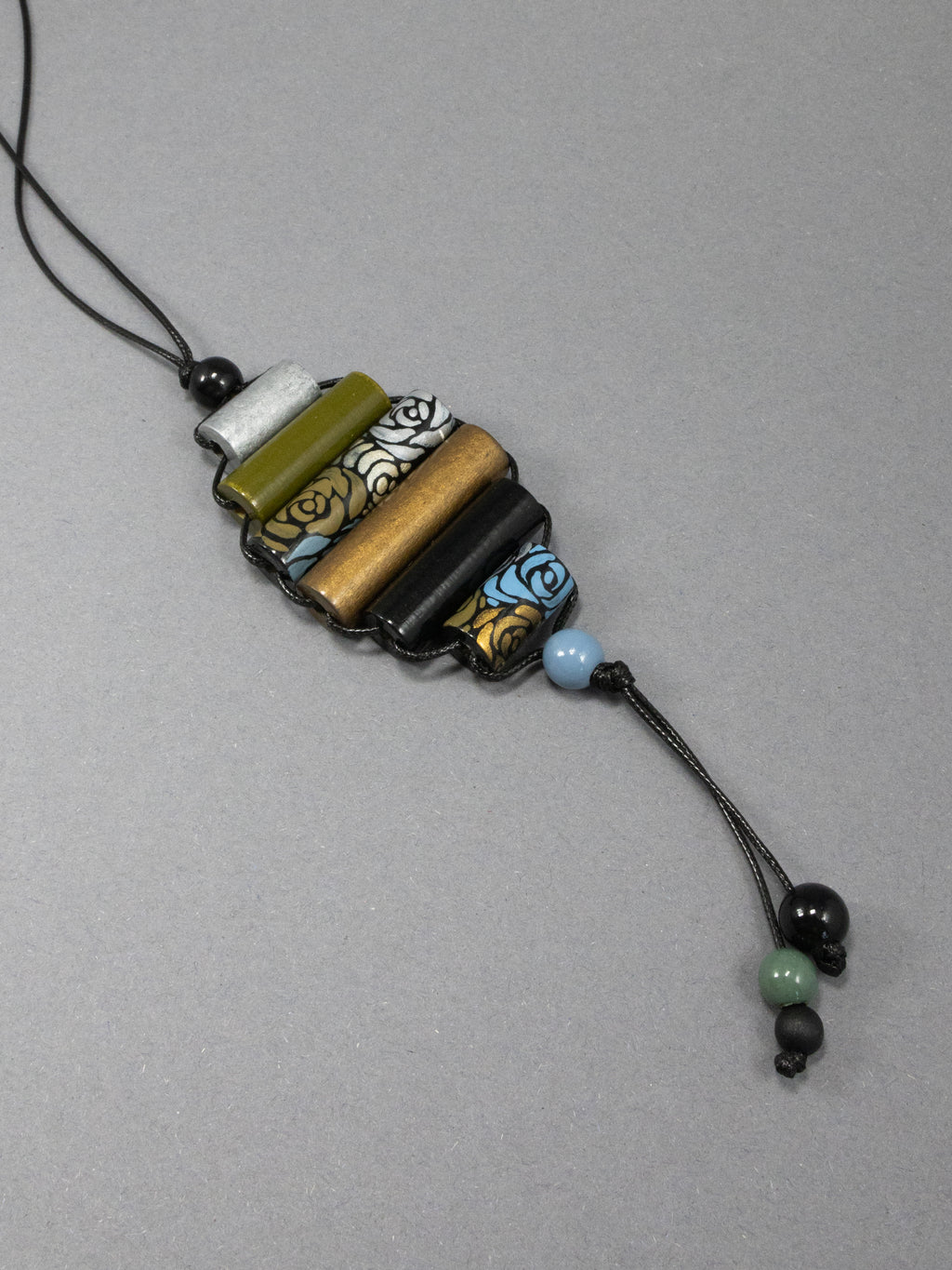 Silver Roses Beaded Pendant