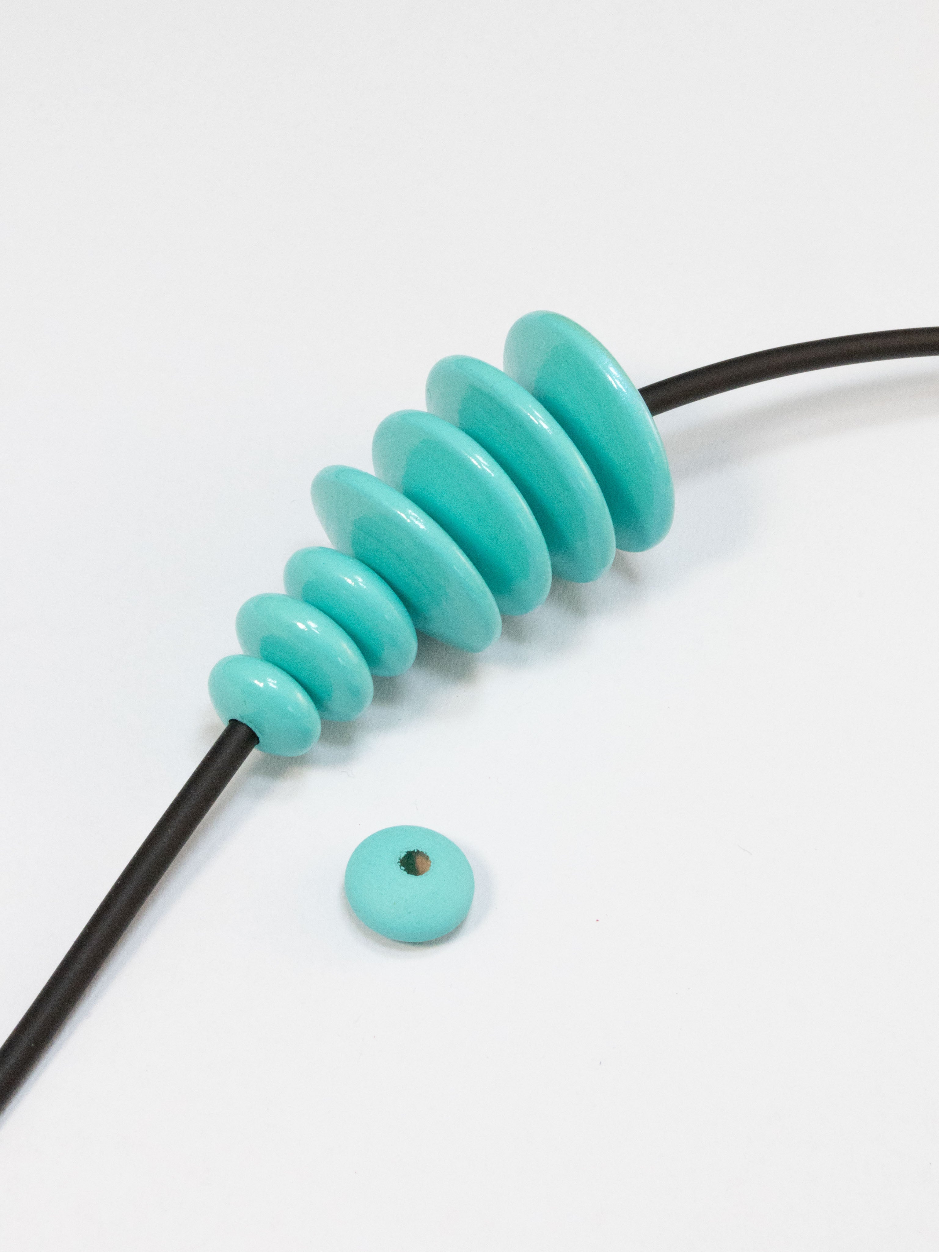 Turquoise Flat Wooden Bead