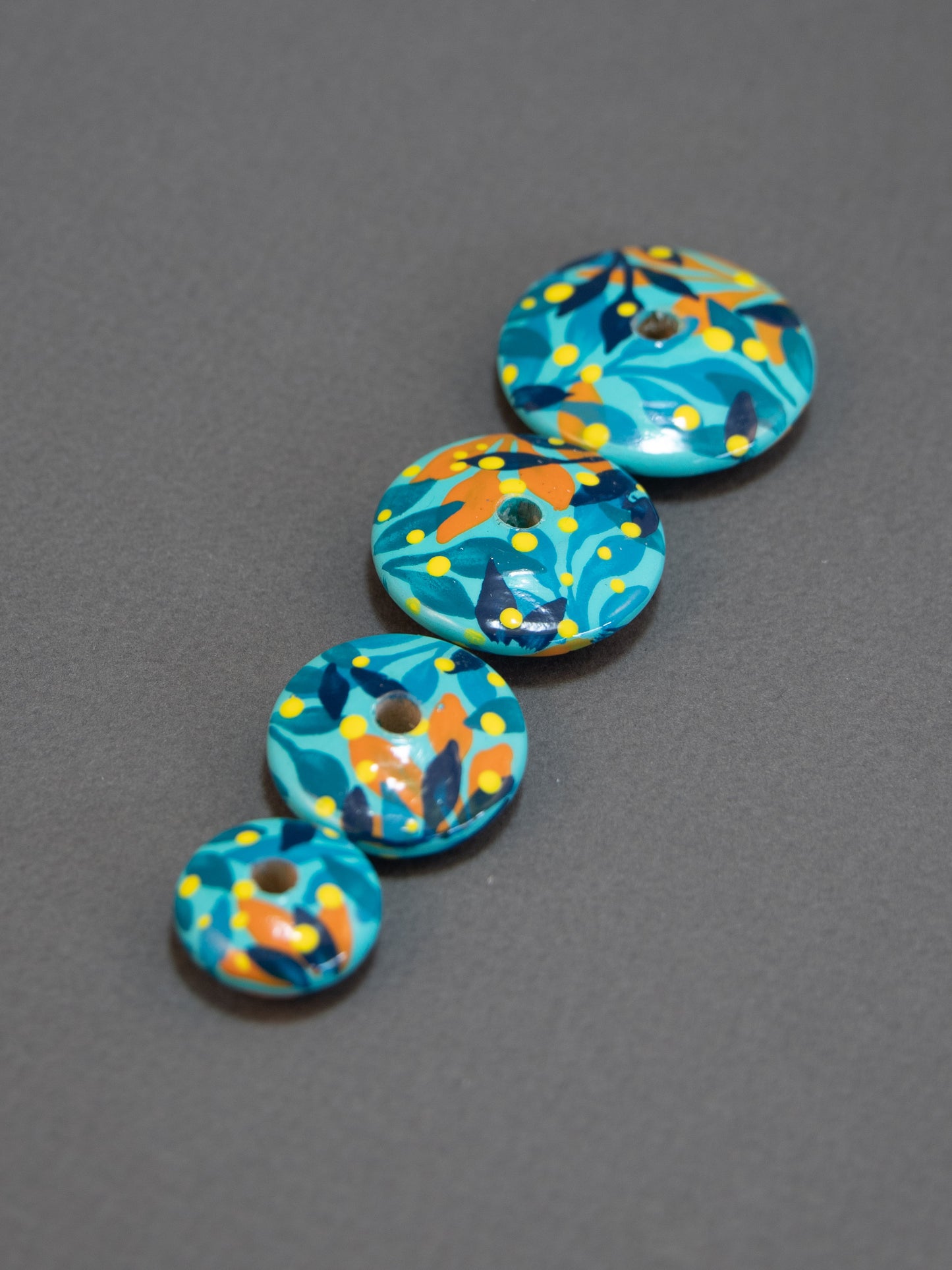 Turquoise Jungle Flat Wooden Bead