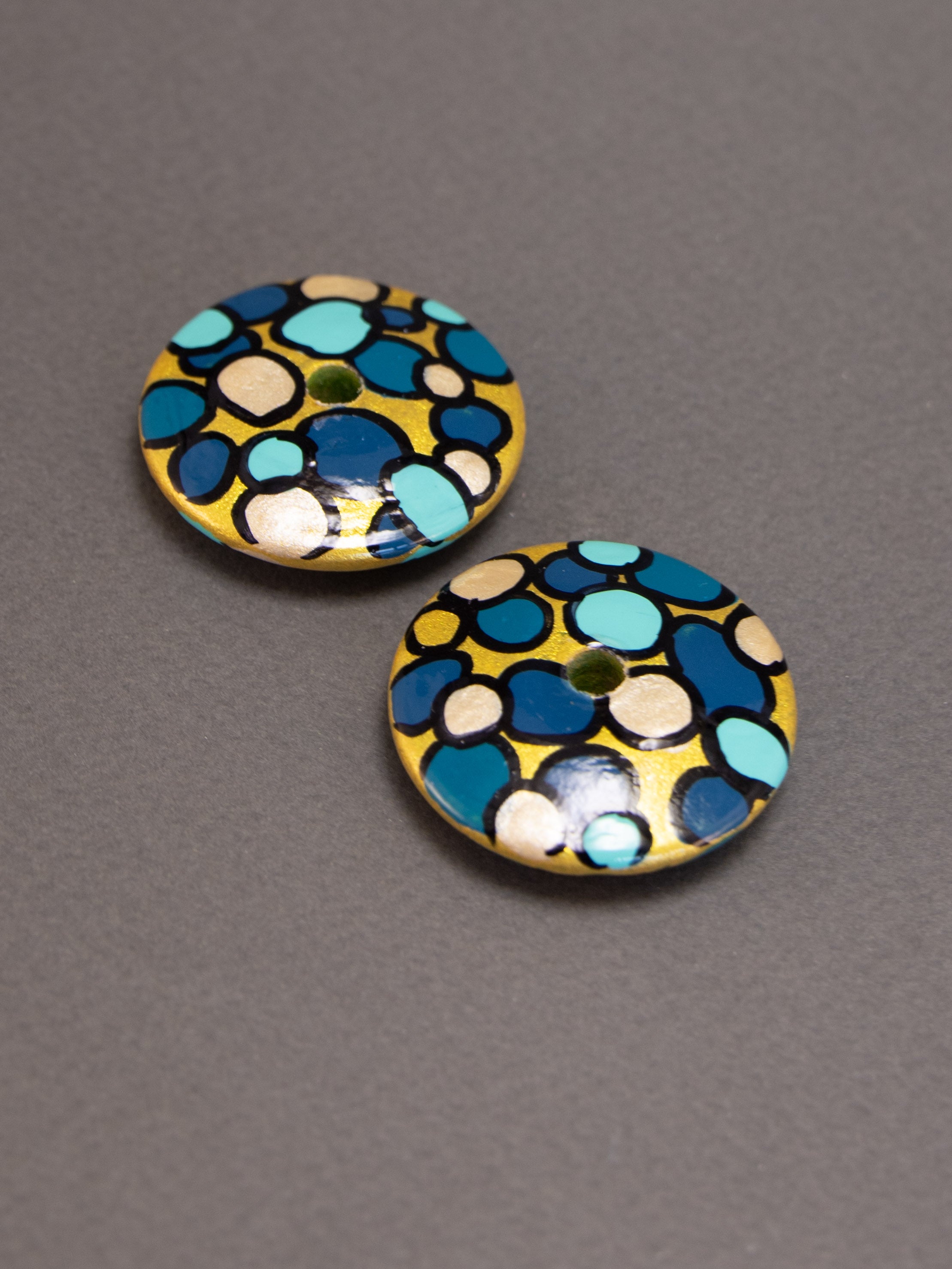 Perlina di legno piatta Turquoise Rapsody