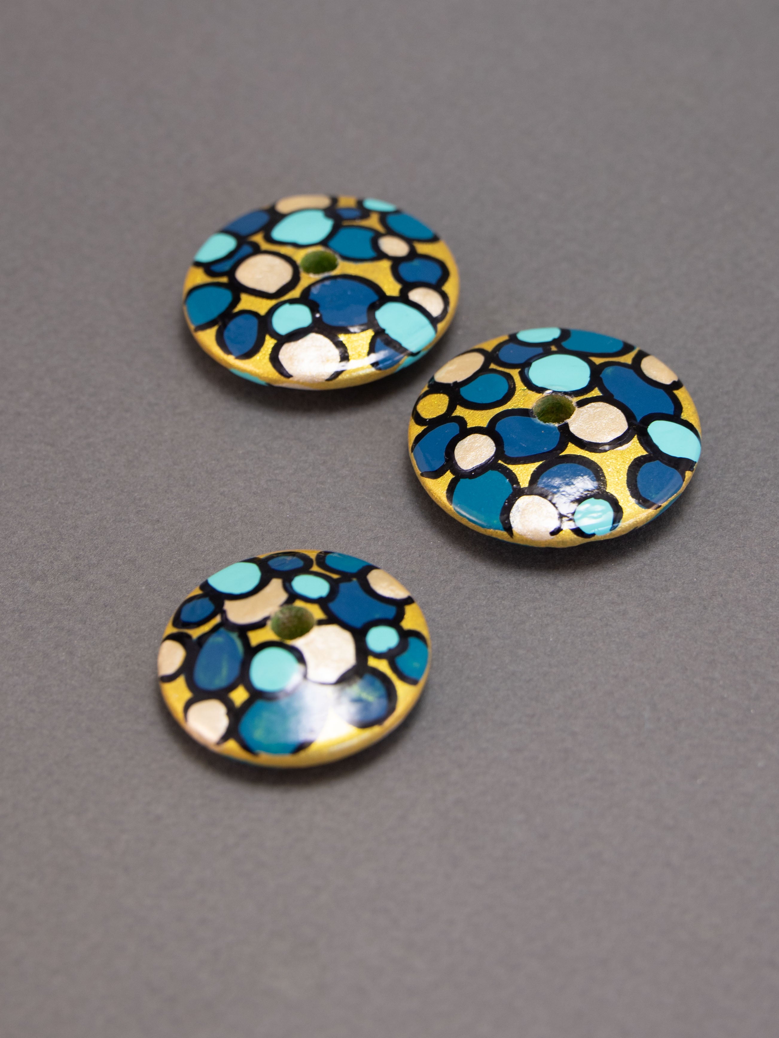 Perlina di legno piatta Turquoise Rapsody