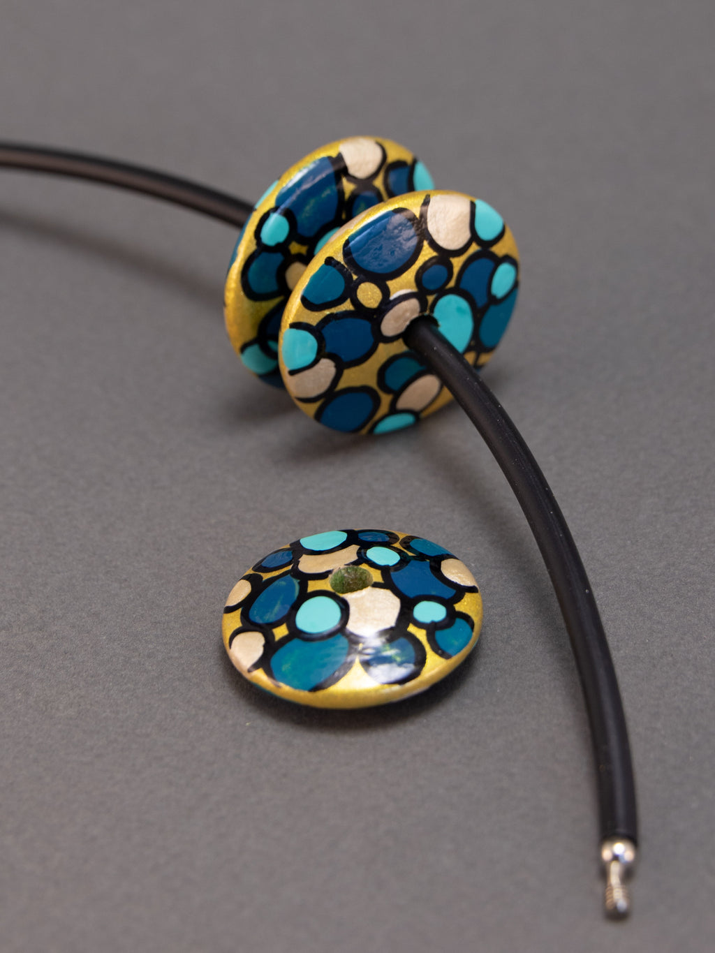 Perlina di legno piatta Turquoise Rapsody