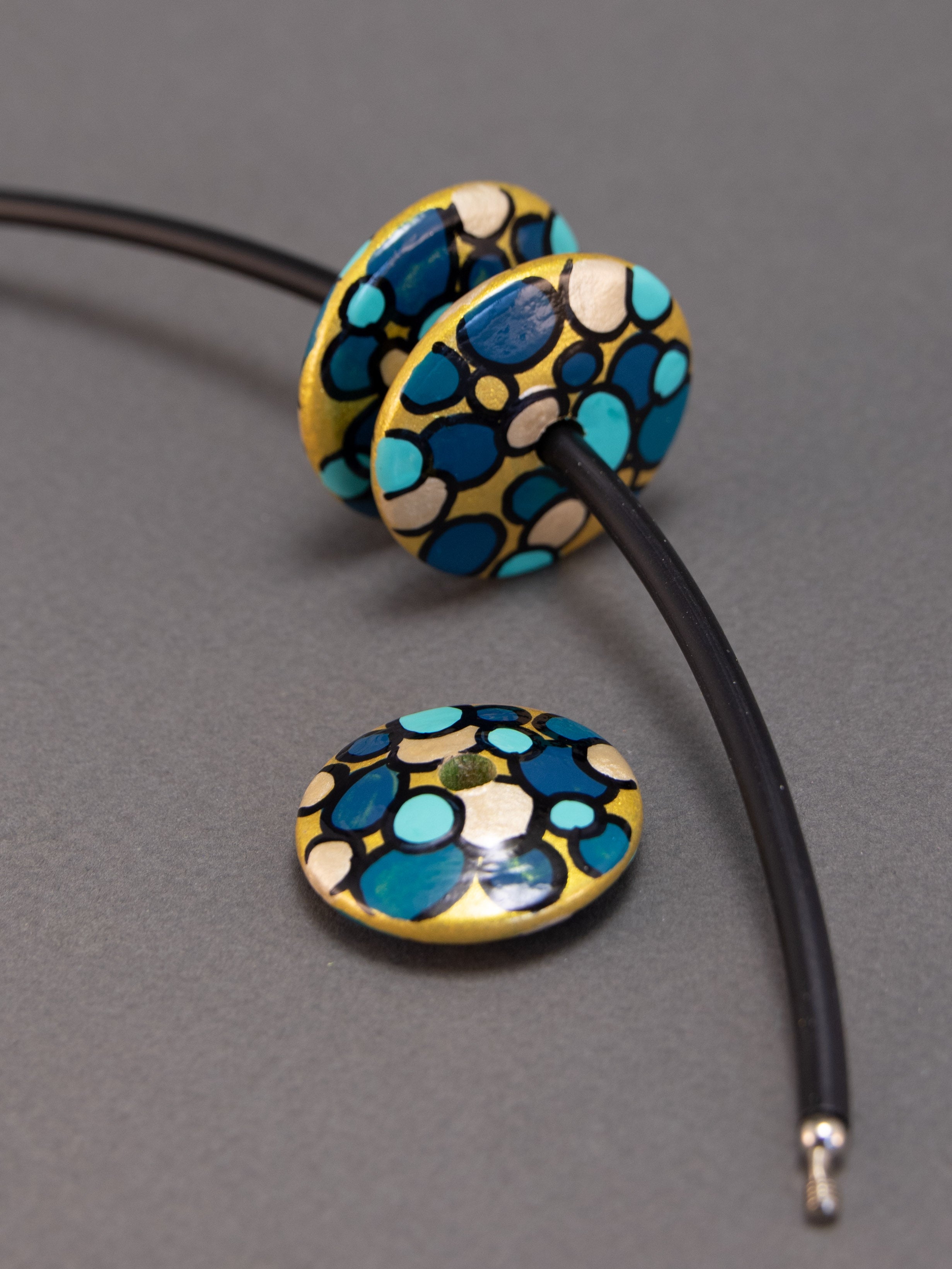 Perlina di legno piatta Turquoise Rapsody