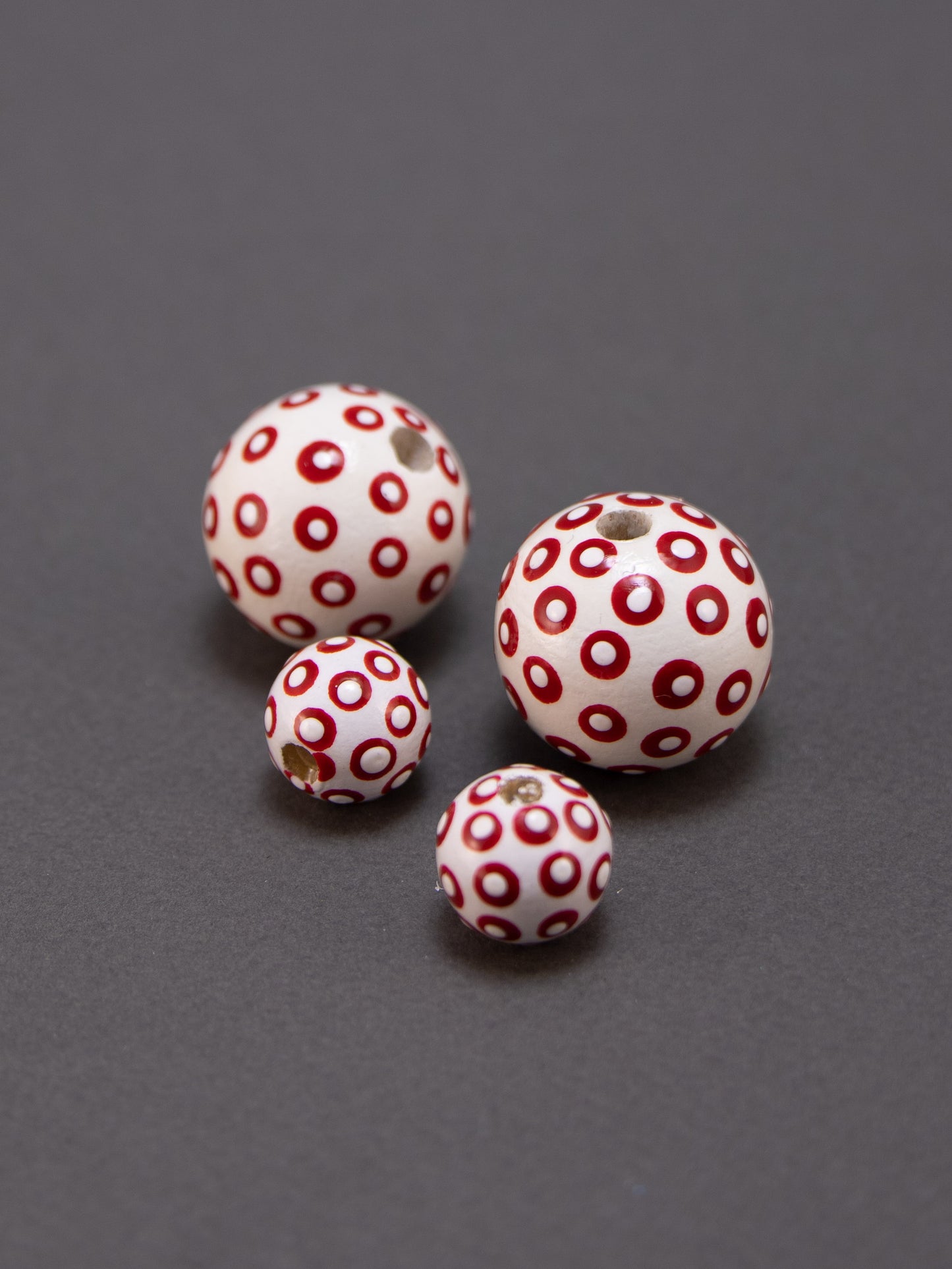 White and Red Dots Wooden Bead