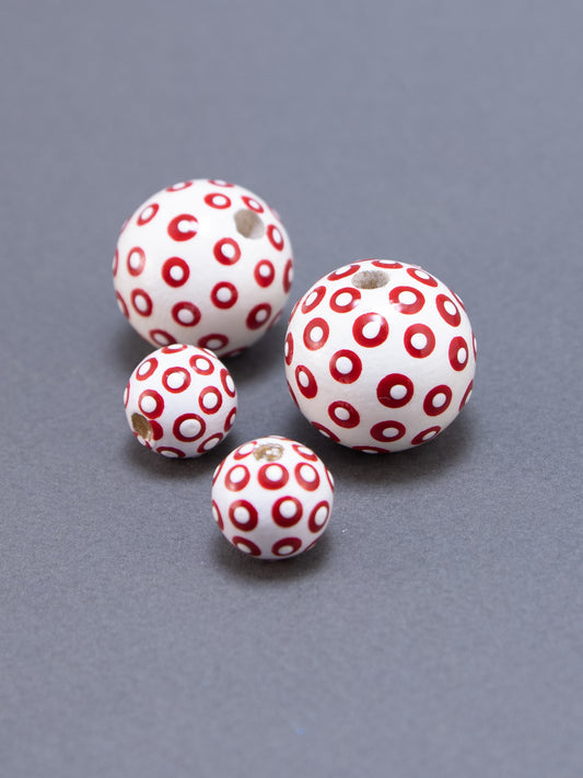 White and Red Dots Wooden Bead