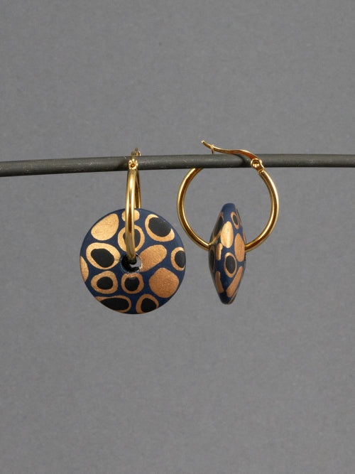 Blue Cosmos Flat Wooden Bead