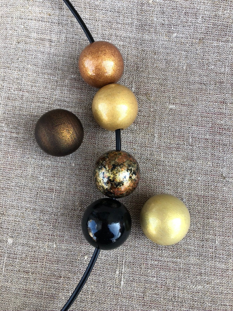 Antique Golden and Brown Wooden Beads Set