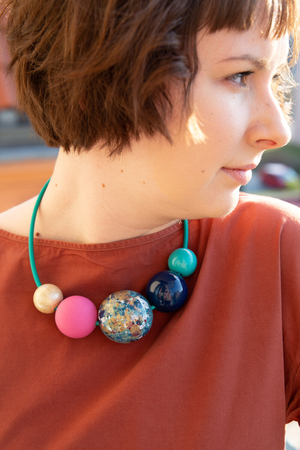 Artistic Pallet Wooden Bead Necklace