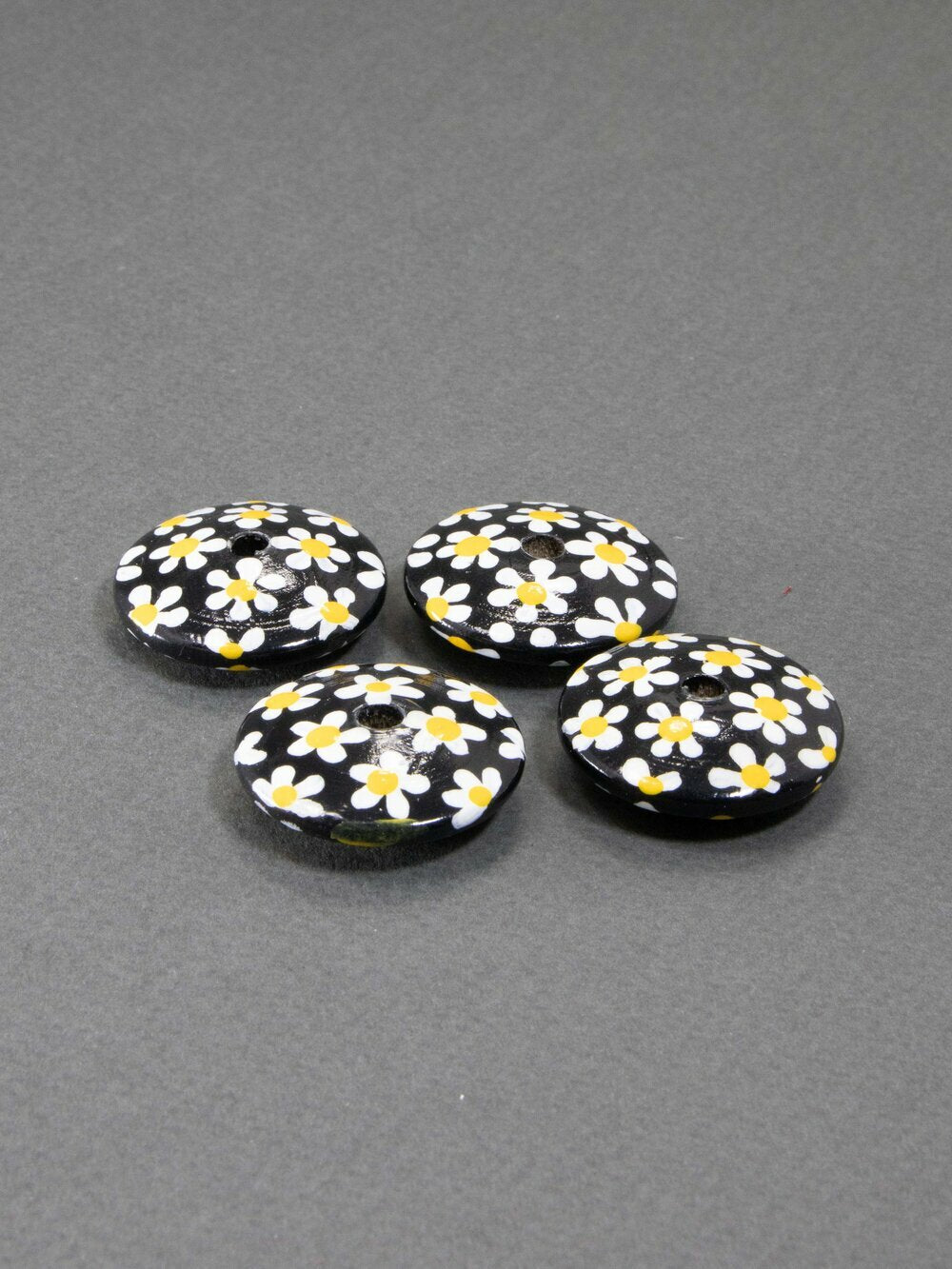 Black Daisy Wooden Bead in Flat Shape