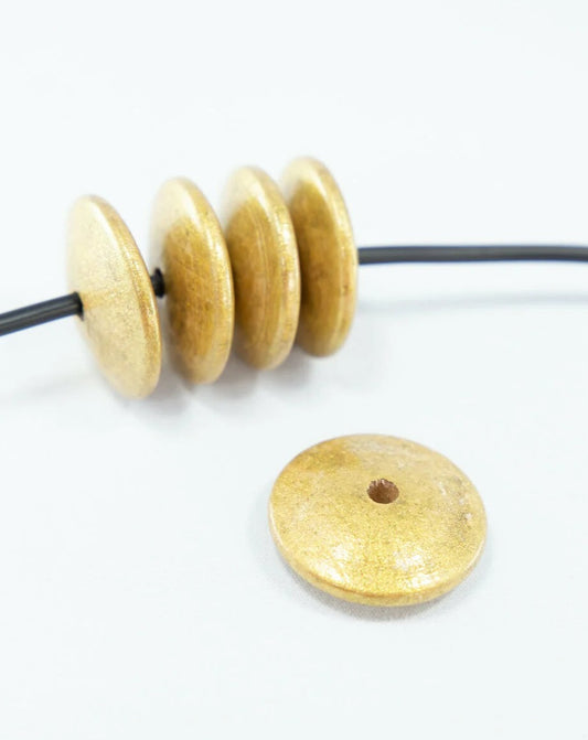 Brushed Antique Gold Wooden Bead in Flat Shape