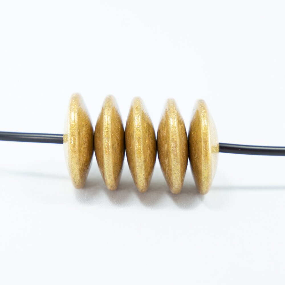 Brushed Antique Gold Wooden Bead in Flat Shape