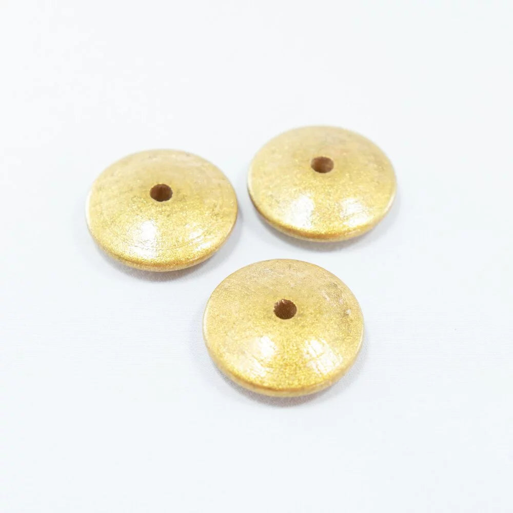Brushed Antique Gold Wooden Bead in Flat Shape