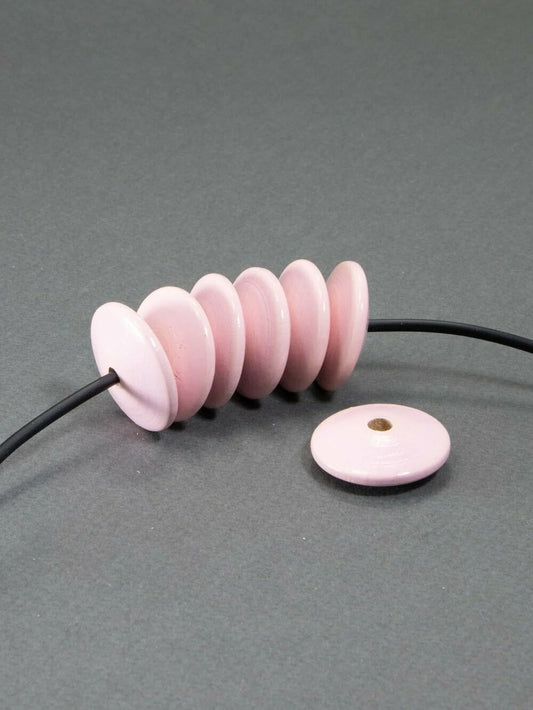 Flat Pink Wooden Bead