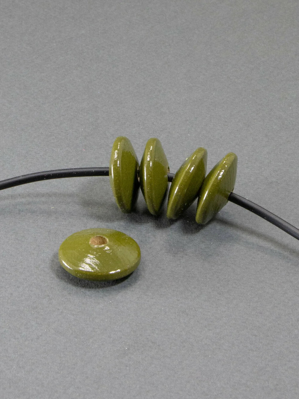 Khaki Flat Wooden Bead