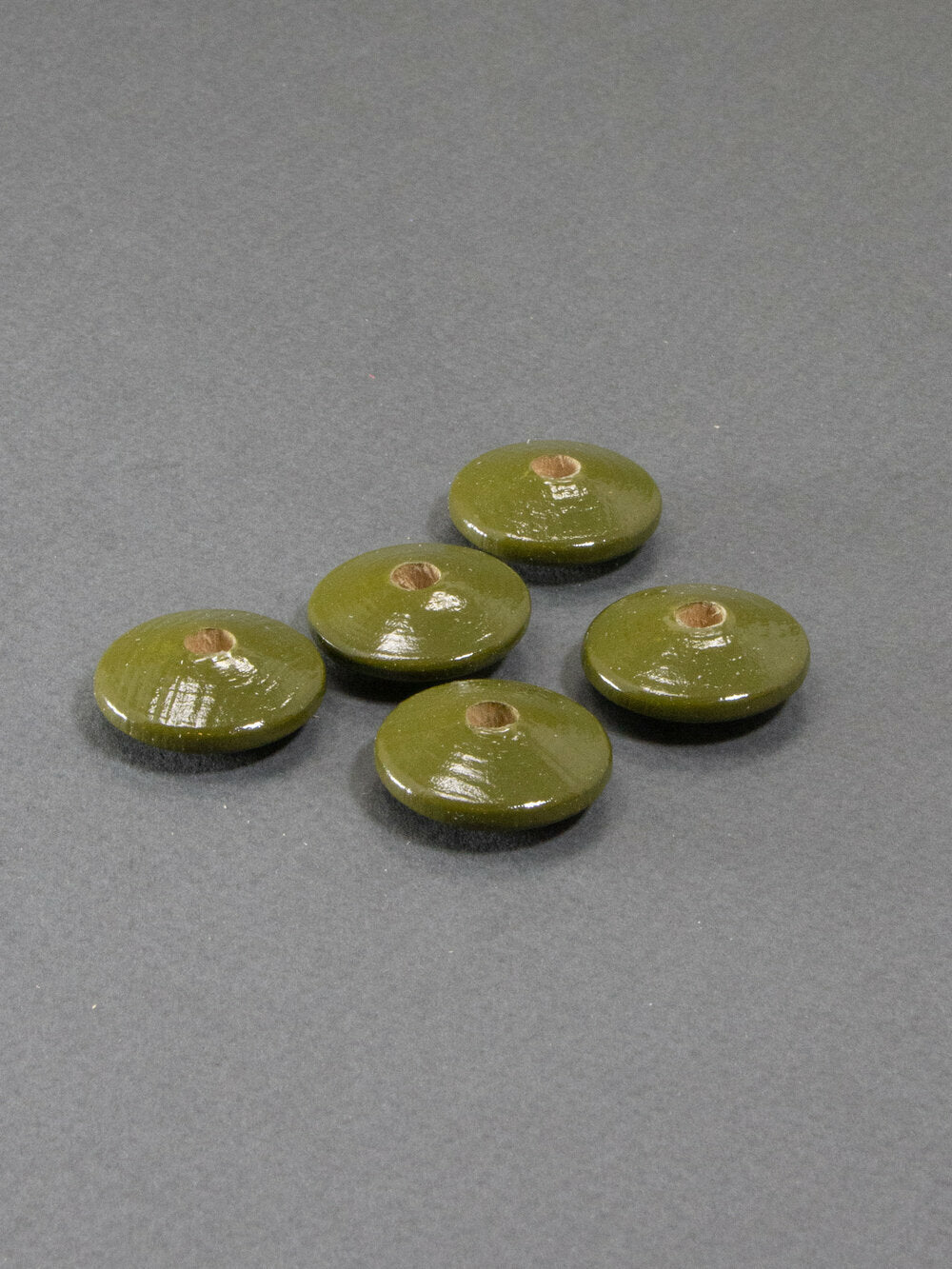 Khaki Flat Wooden Bead
