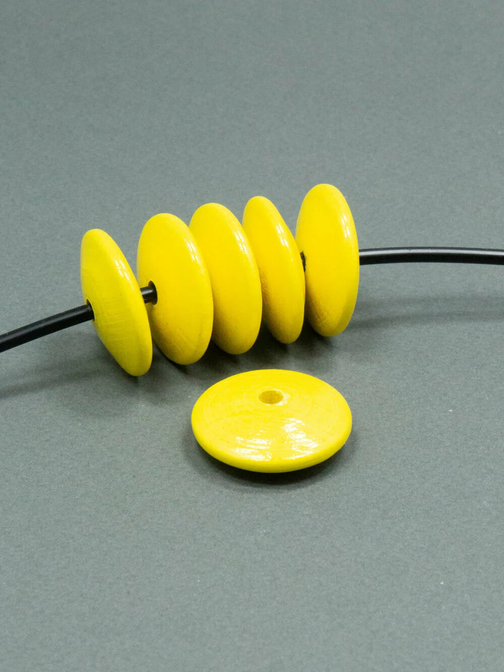 Lemon Yellow Flat Wooden Bead