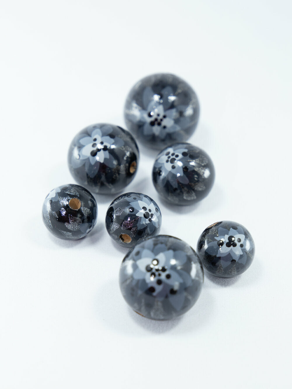 Black Chrysanthemum Wooden Bead