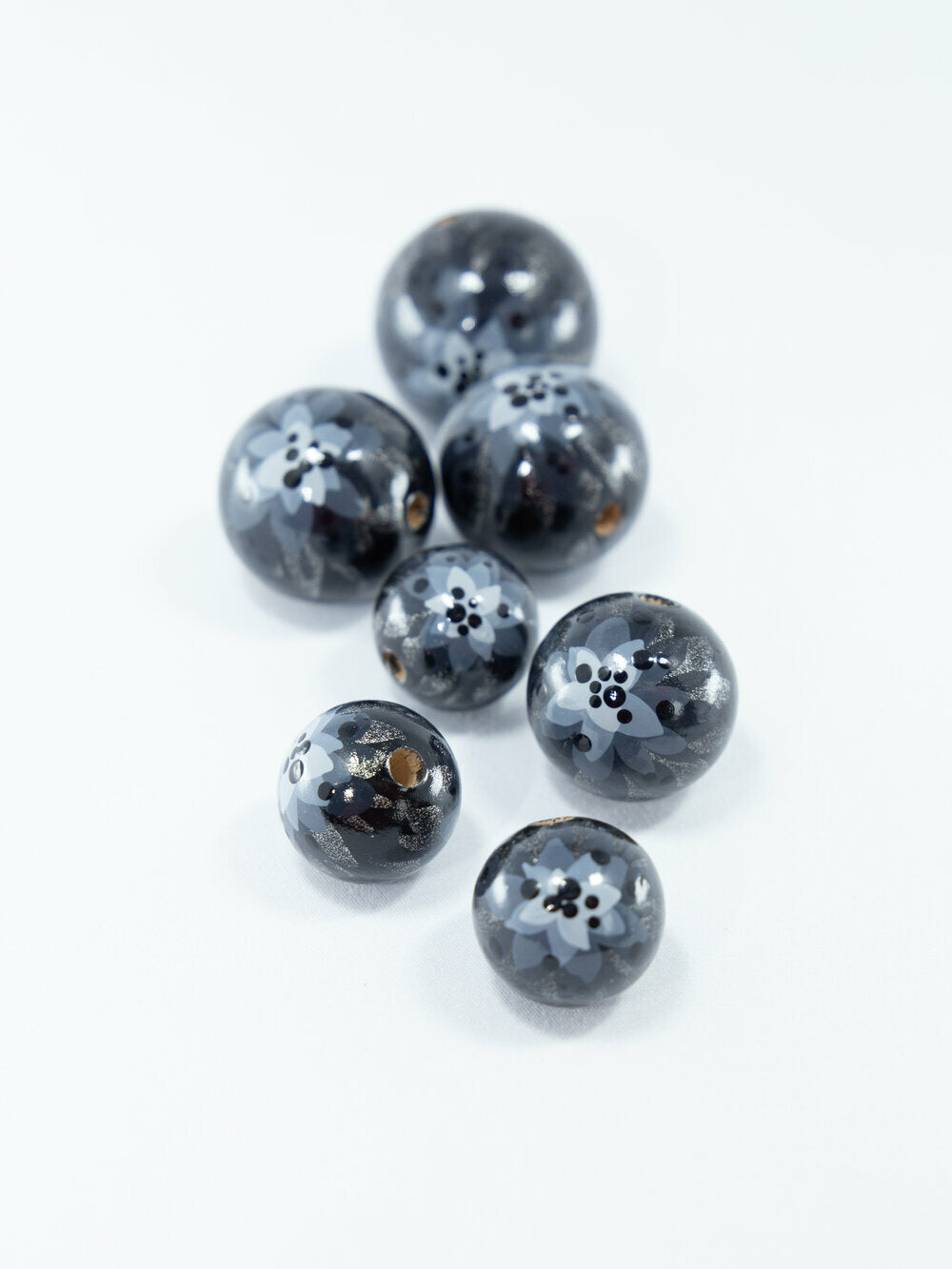 Black Chrysanthemum Wooden Bead