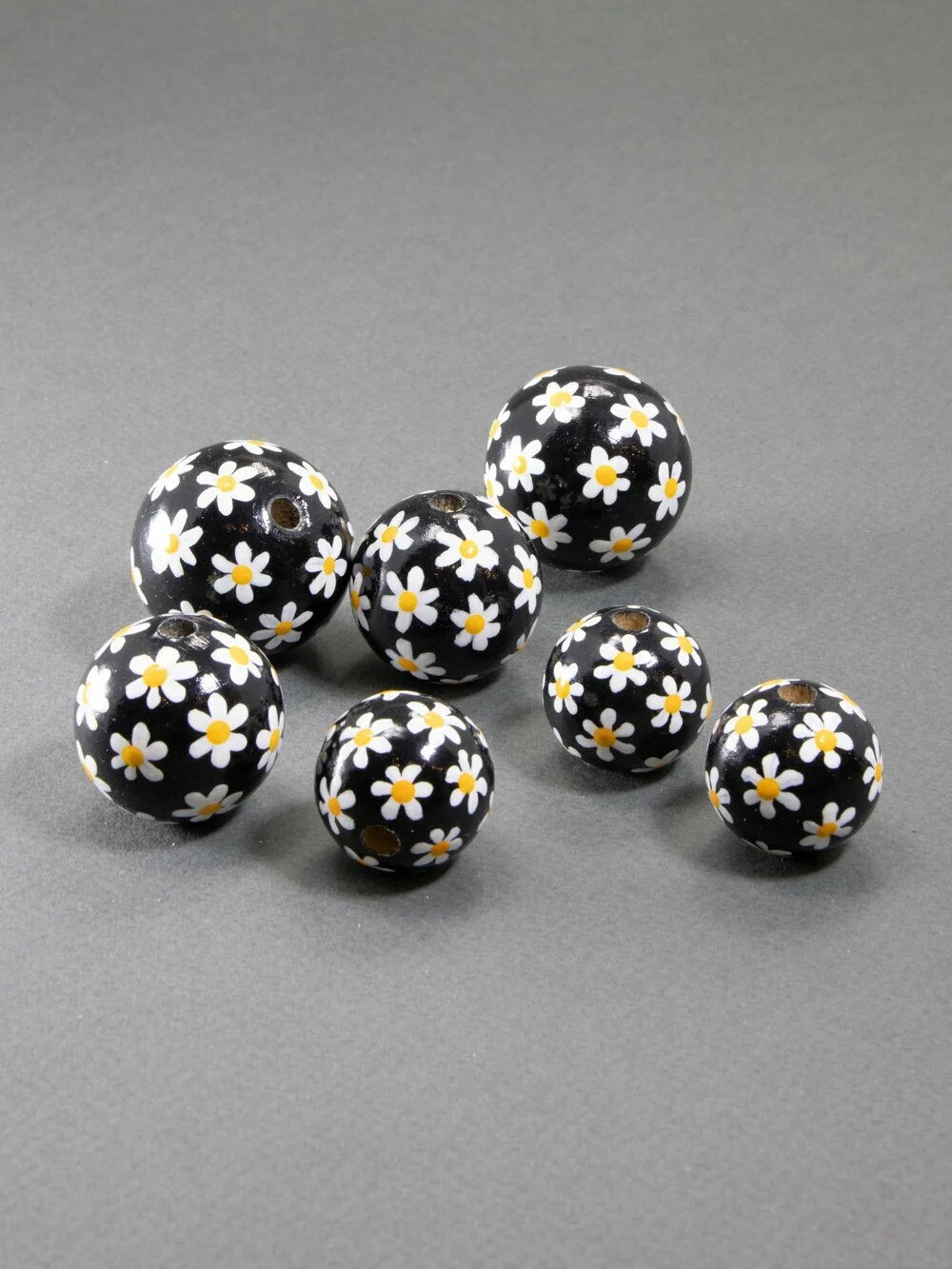Black Daisy Wooden Bead