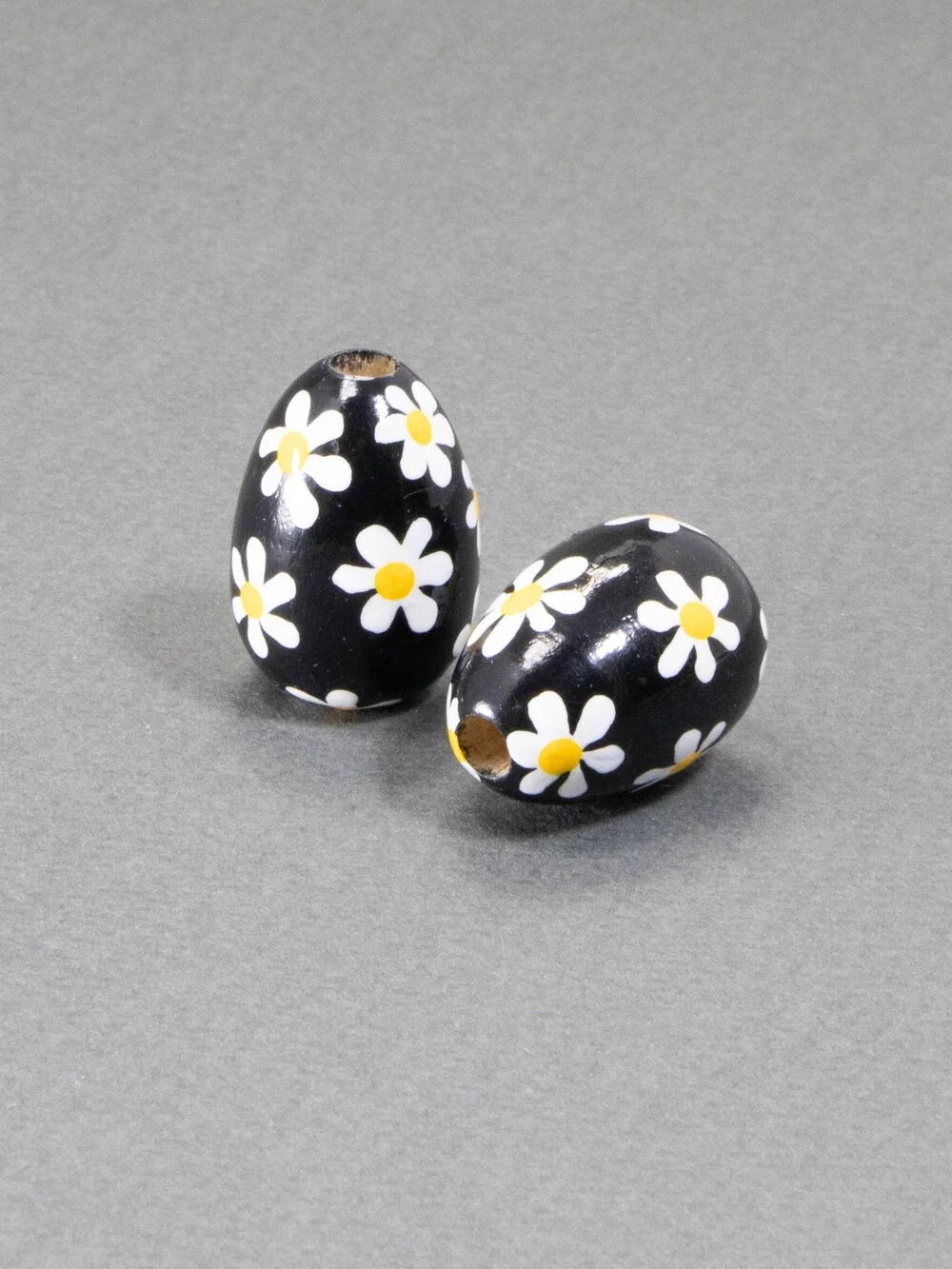 Black Daisy Wooden Bead in Drop Shape