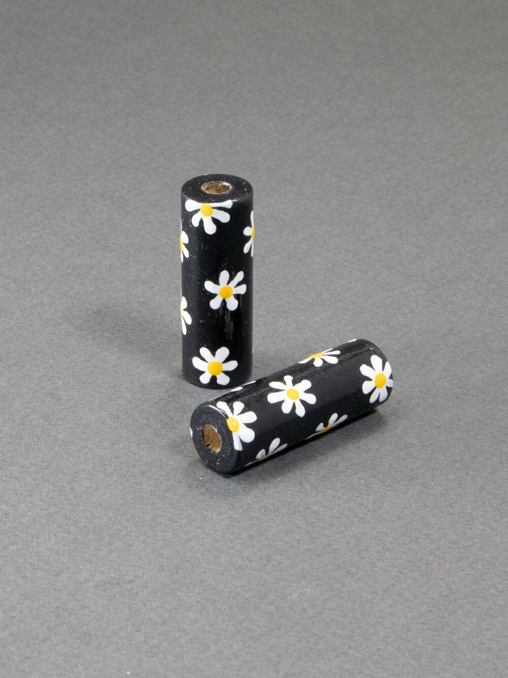 Black Daisy Wooden Bead in Cylinder Shape