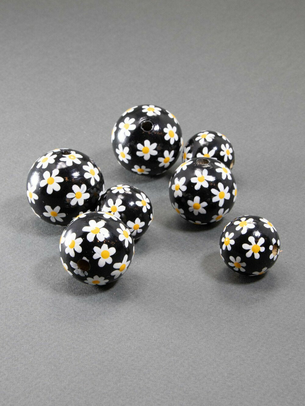 Black Daisy Wooden Bead
