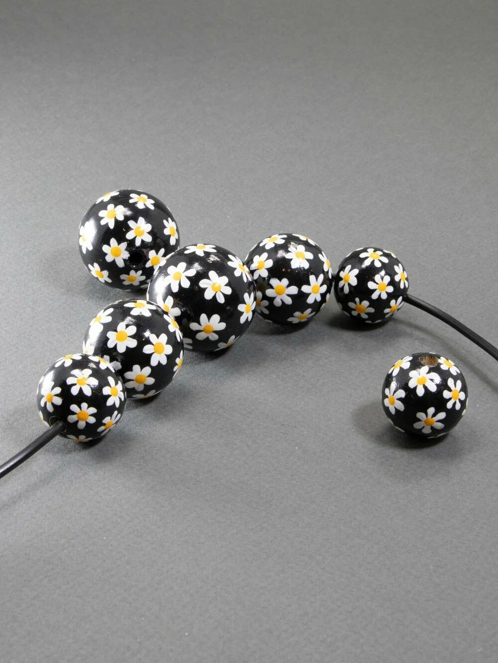 Black Daisy Wooden Bead