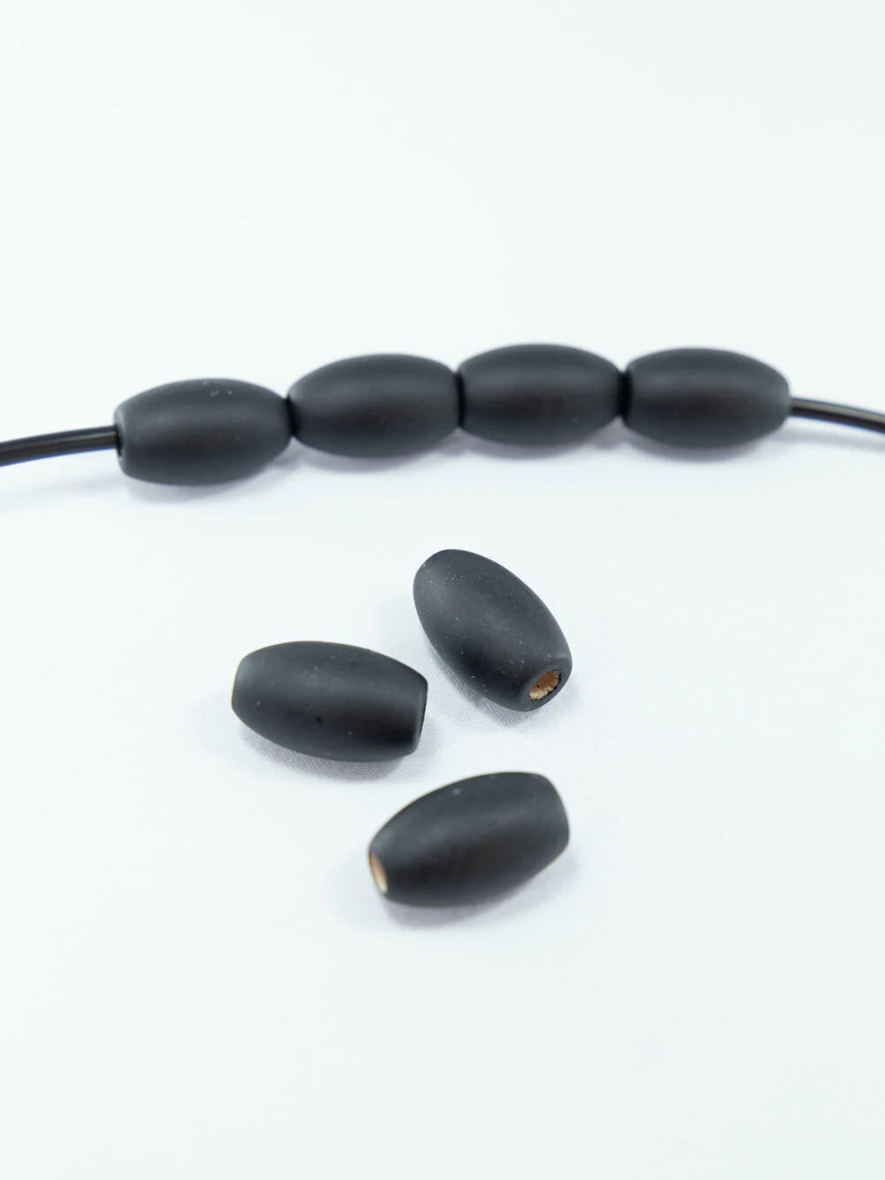 Black Matte Wooden Beads in Bean Shape