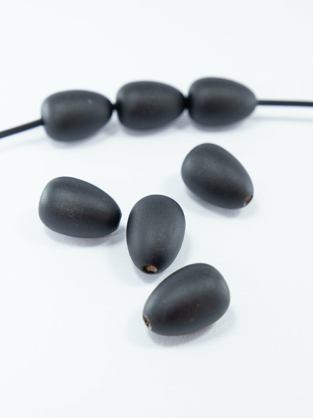 Black Matte Wooden Beads in Drop Shape