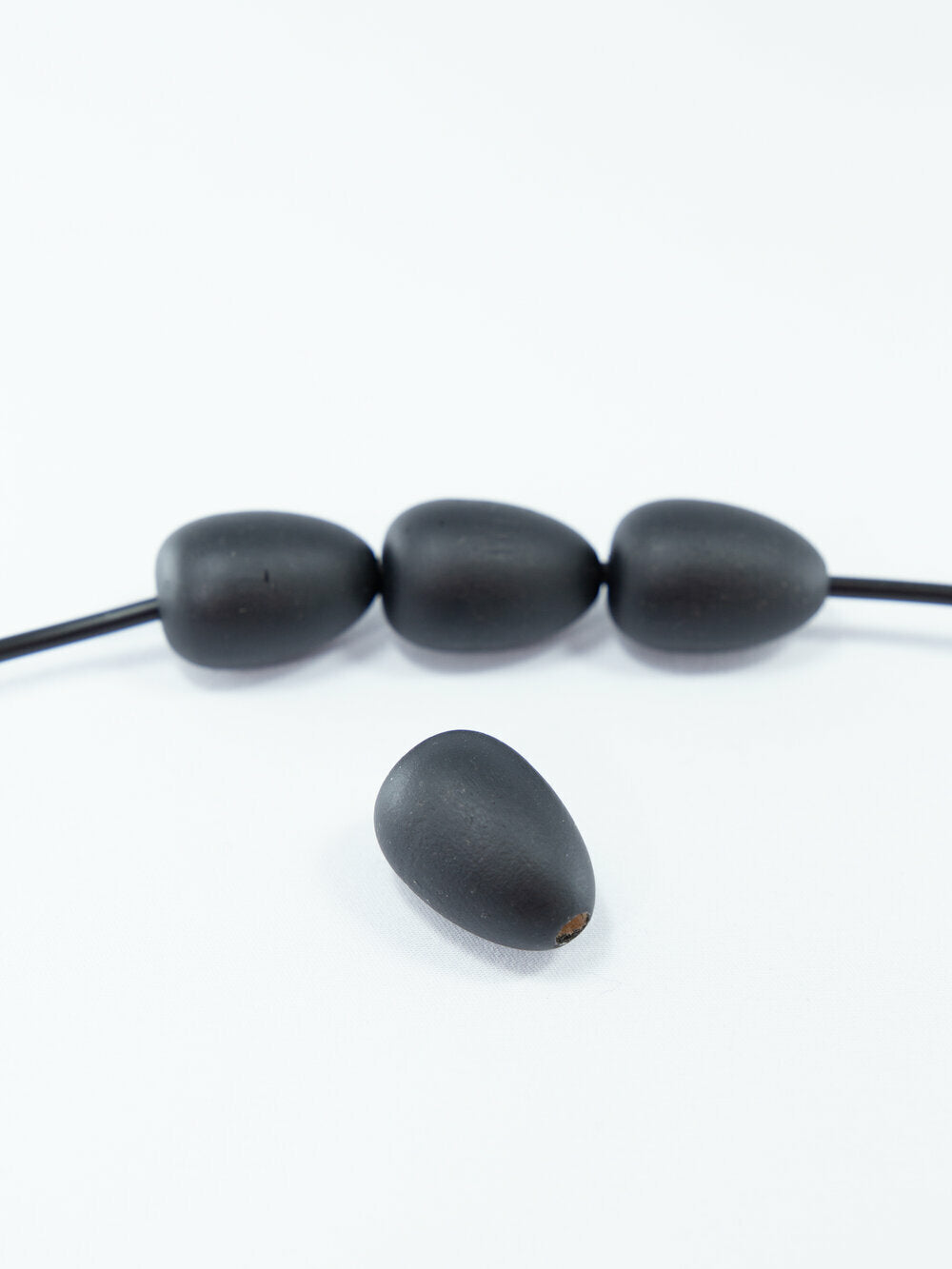 Black Matte Wooden Beads in Drop Shape