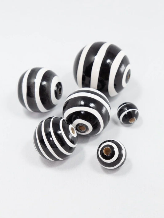 Black and White Striped Wooden Bead