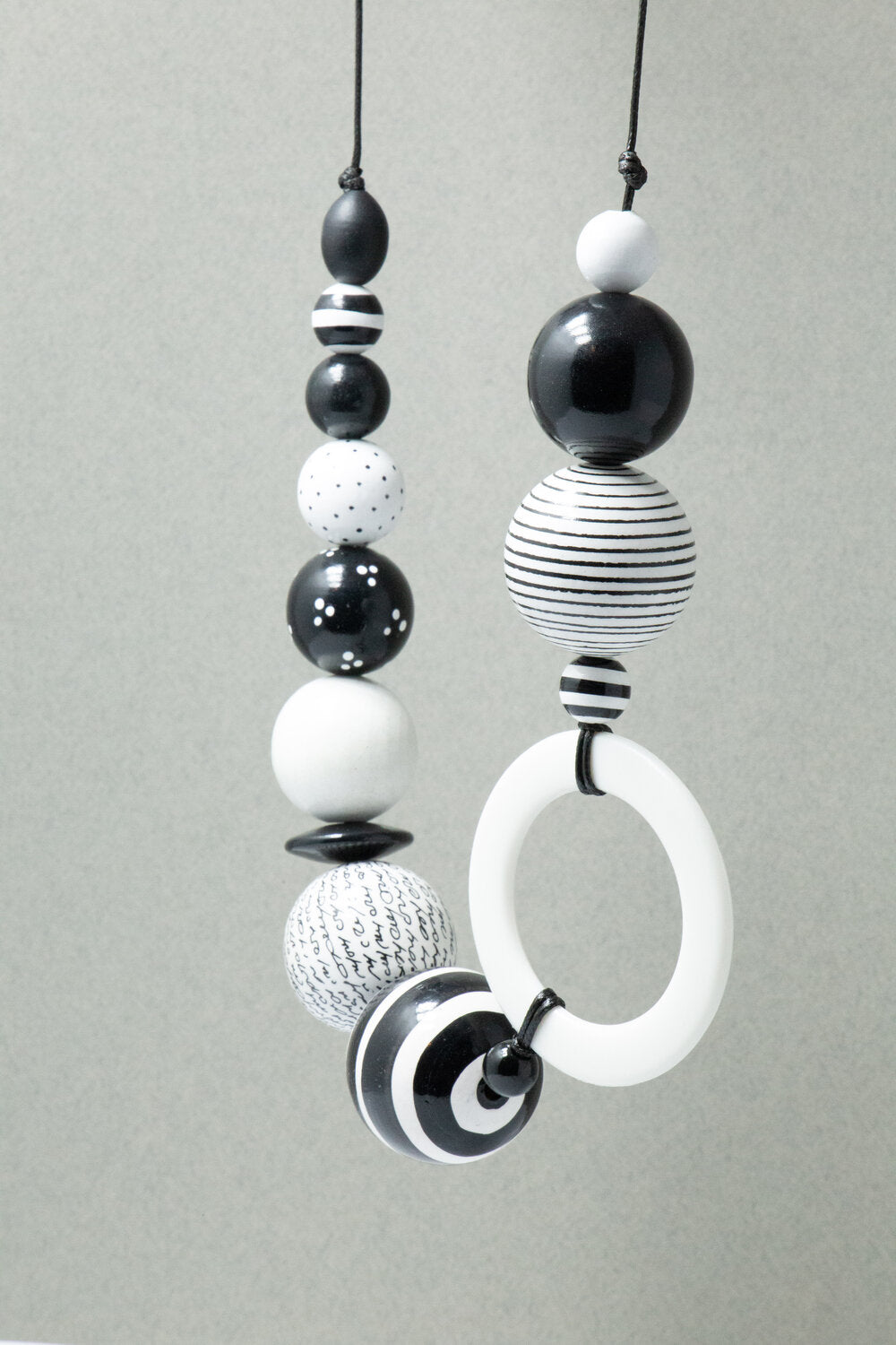 Black and White Striped Wooden Bead Necklace