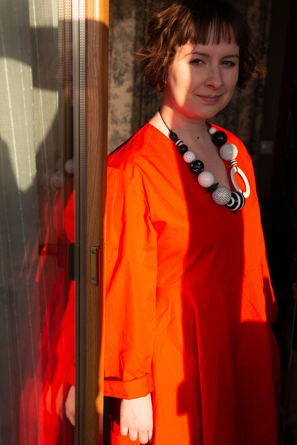 Black and White Striped Wooden Bead Necklace
