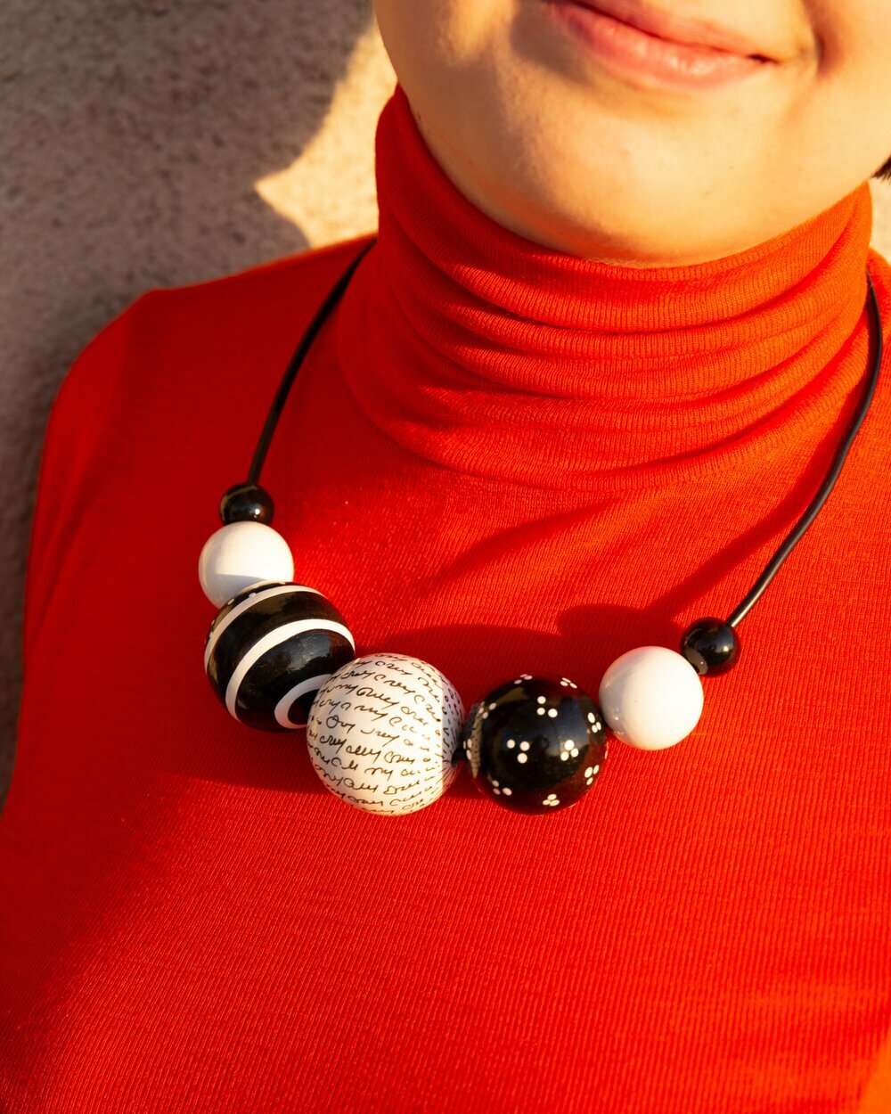 Black and White Wooden Bead Necklace
