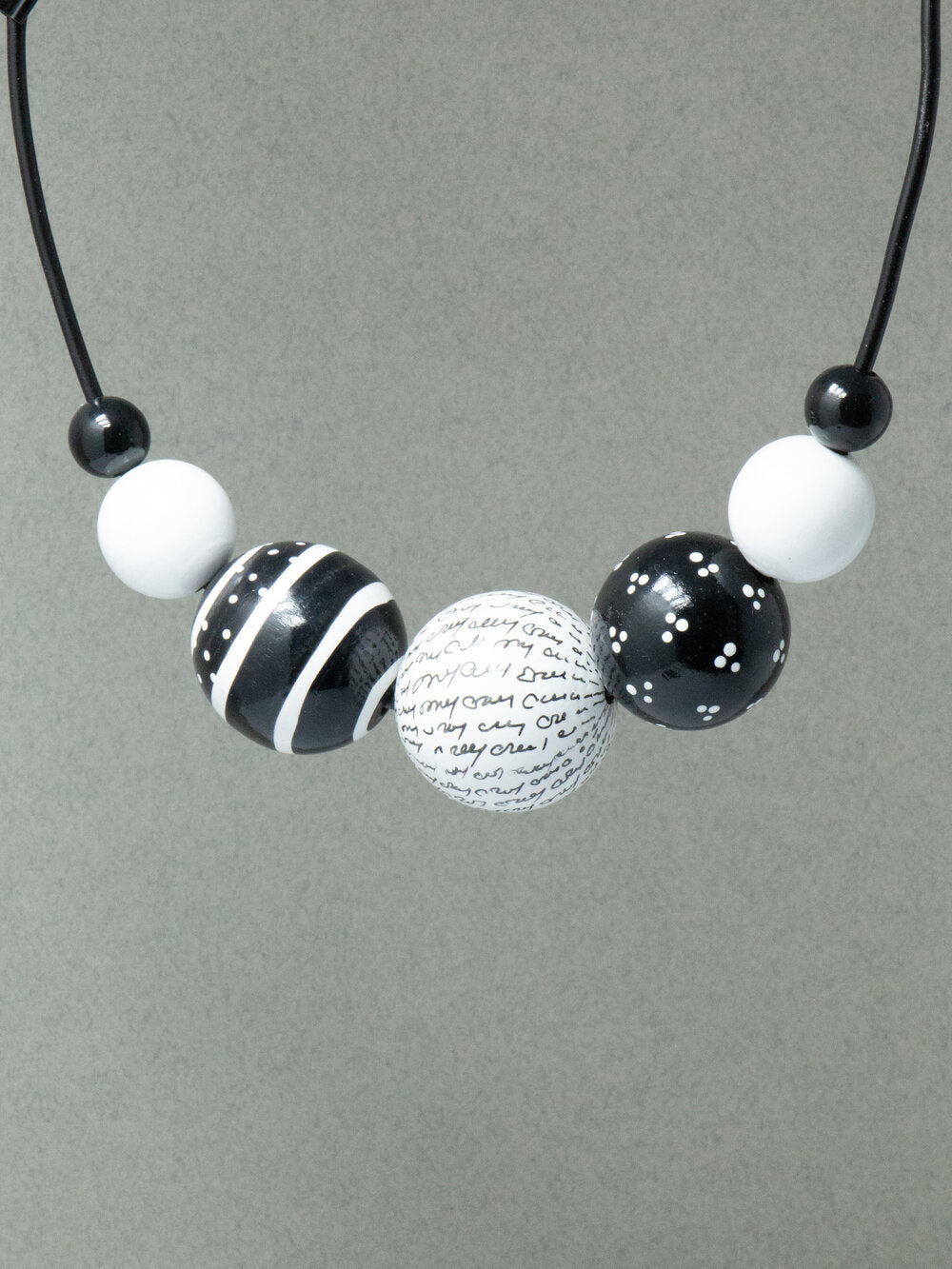 Black and White Wooden Bead Necklace