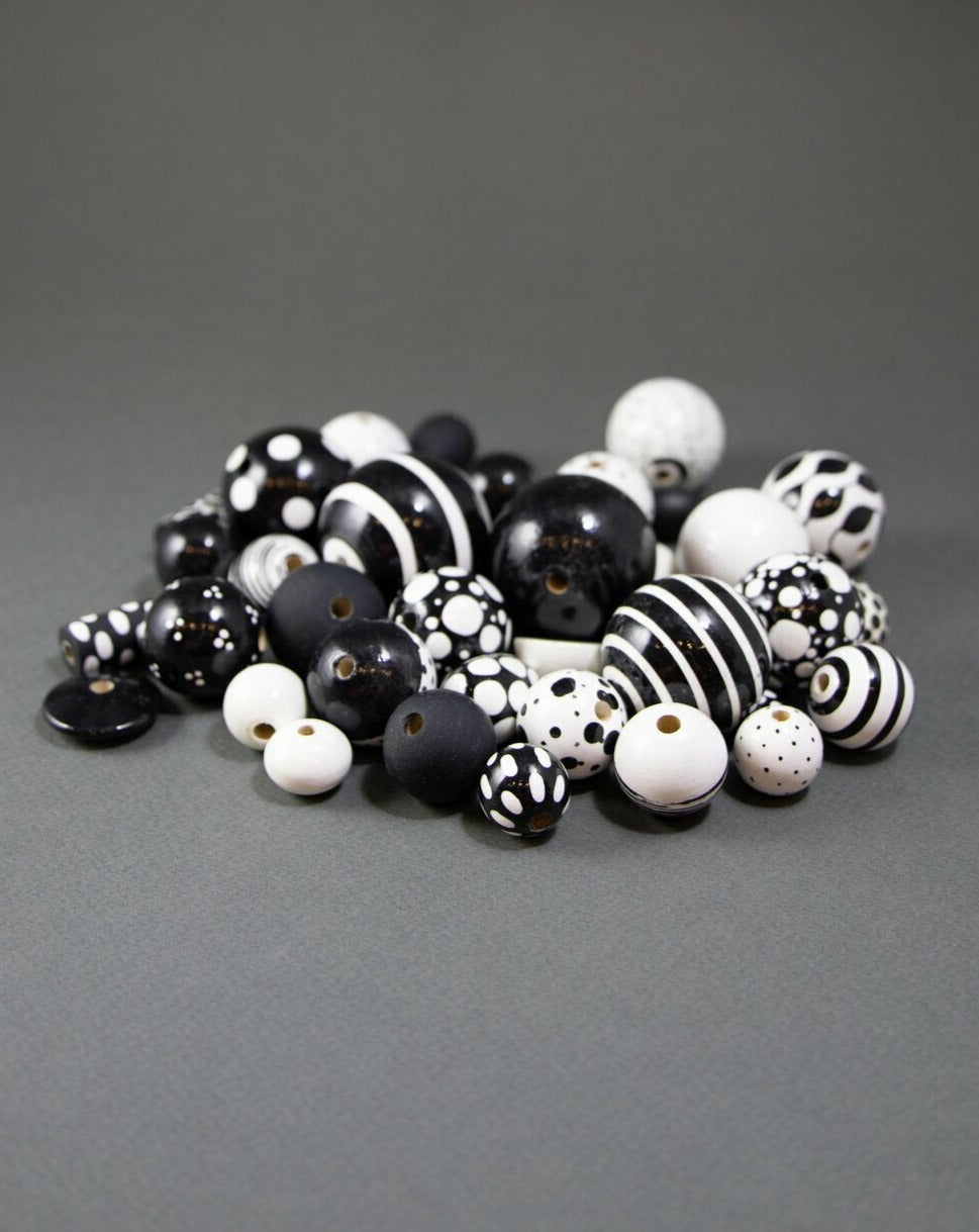 Black and White Wooden Beads Big Set