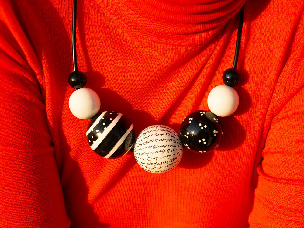 Black and White Wooden Bead Necklace