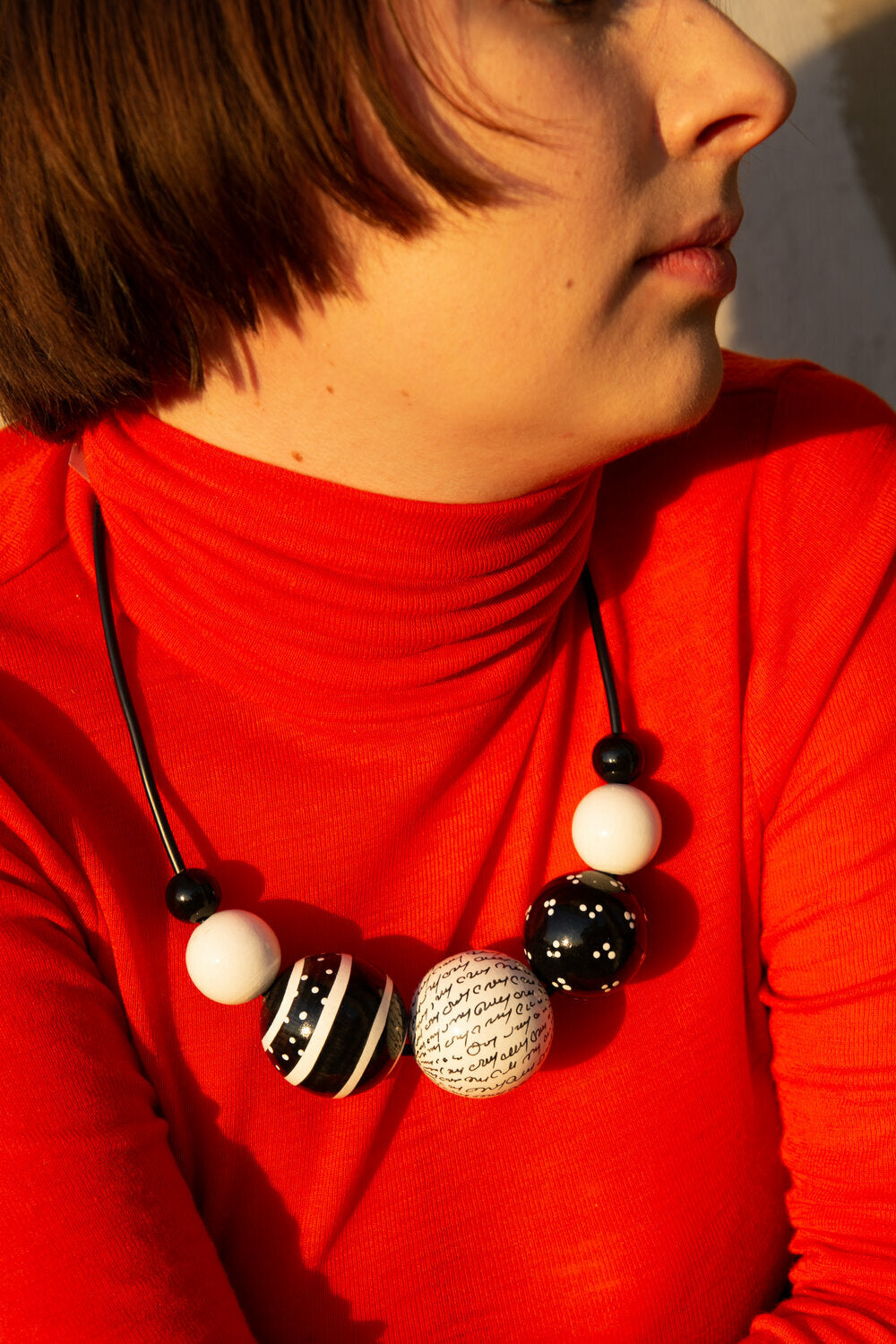 Black and White Wooden Bead Necklace